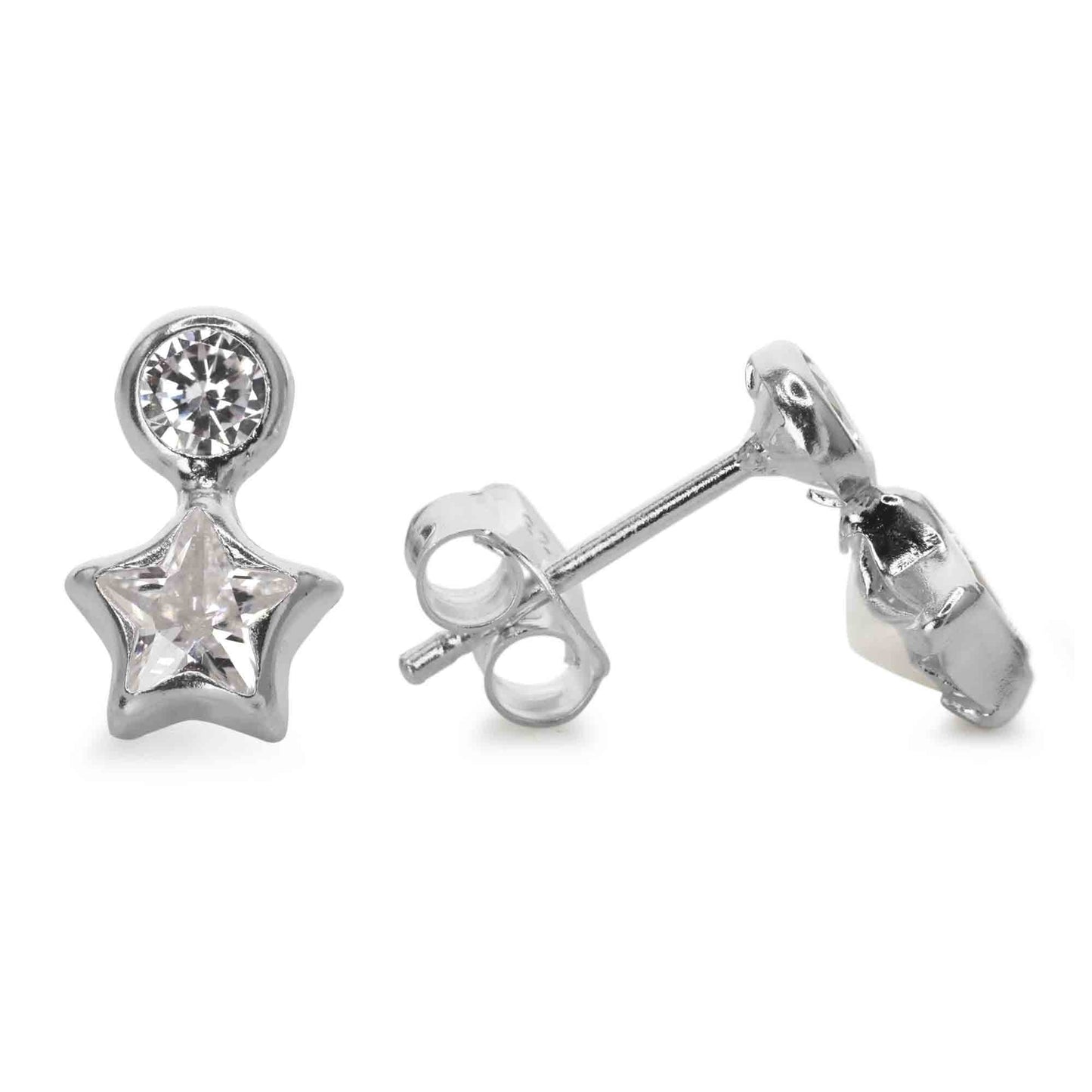 Aros de Plata 925 Diseño Botón con Estrellas de Circón