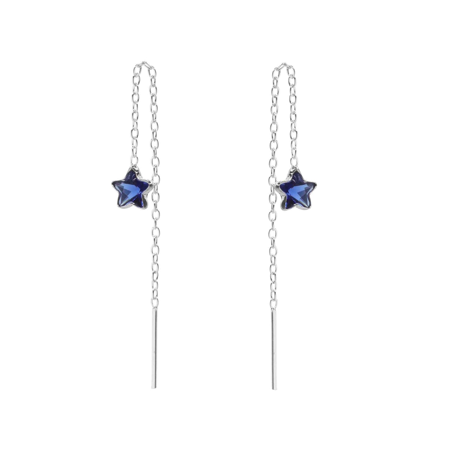 Aros de Plata 925 Diseño Cadena con Estrellas de Circón Azul