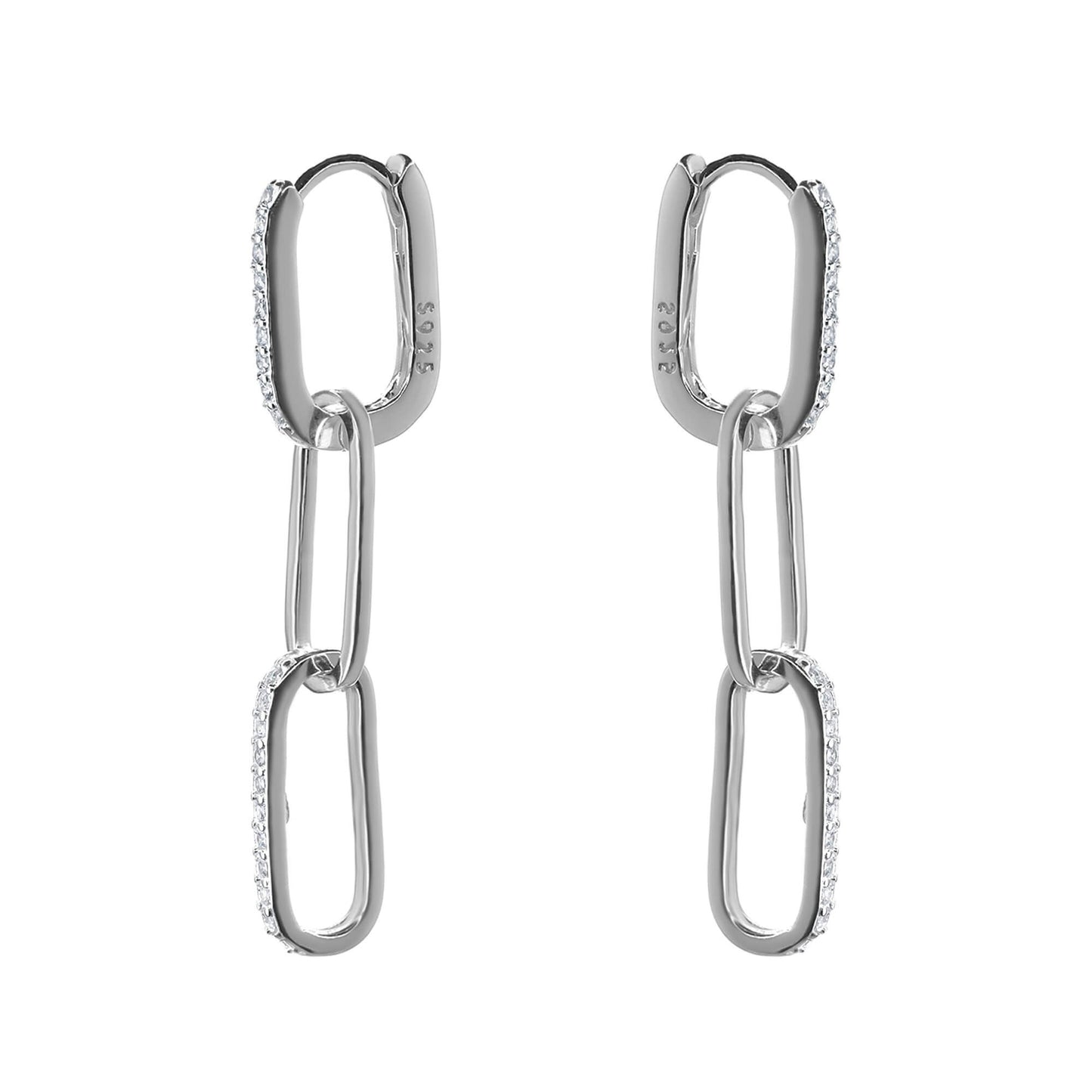 Aros de Plata 925 Diseño Cadena con Serie de Circones