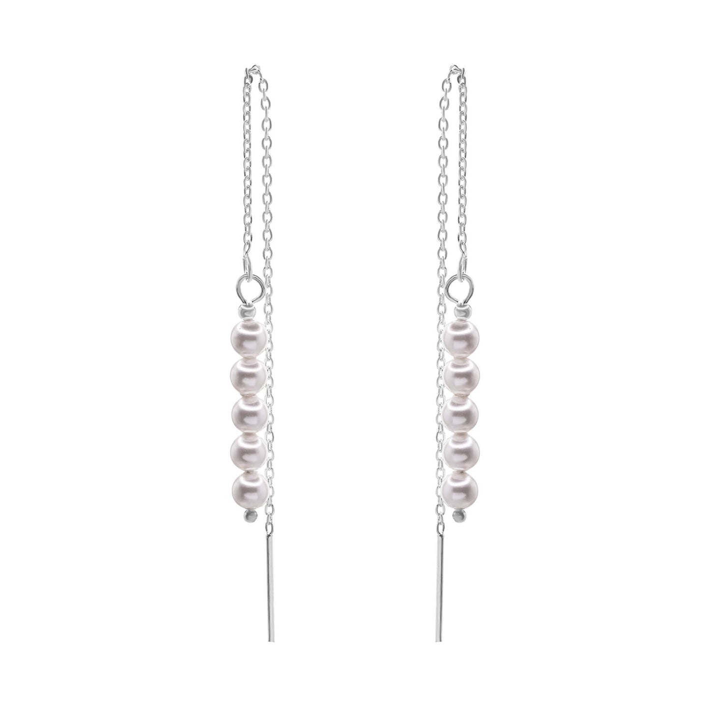 Aros de Plata 925 Diseño Cadena con Serie de Perlas Imitación