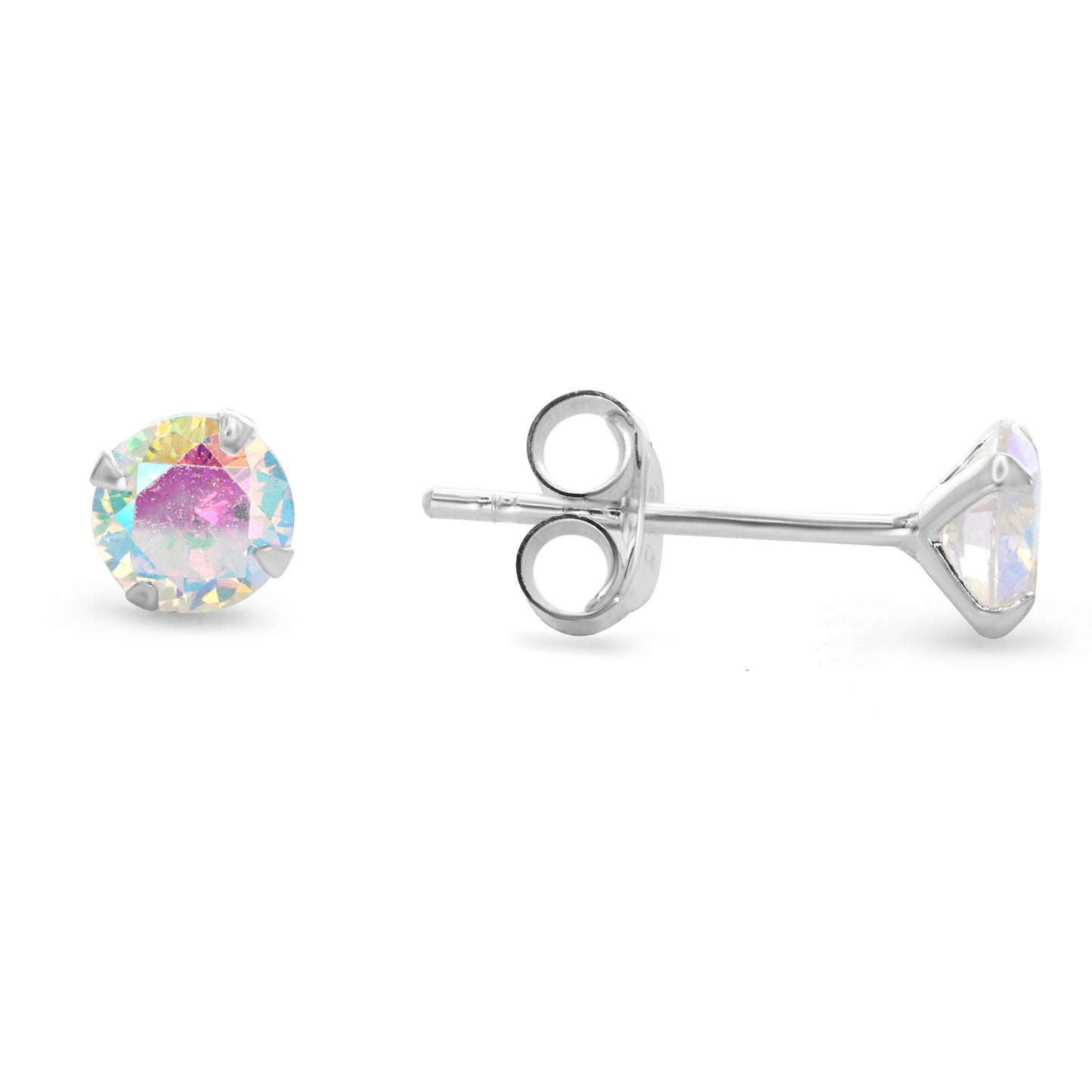 Aros de Plata 925 Diseño Clásico con Circón Tornasol 5 mm