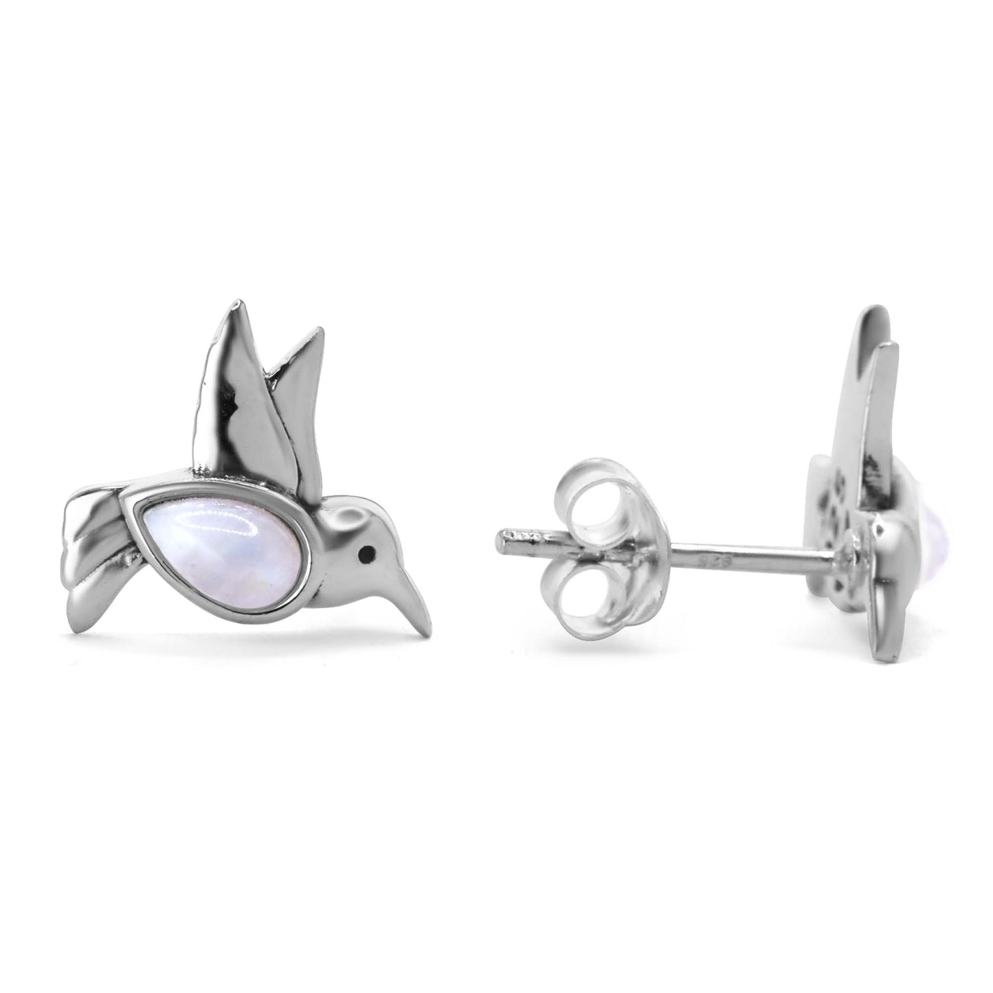 Aros de Plata 925 Diseño Colibrí con Piedra Luna