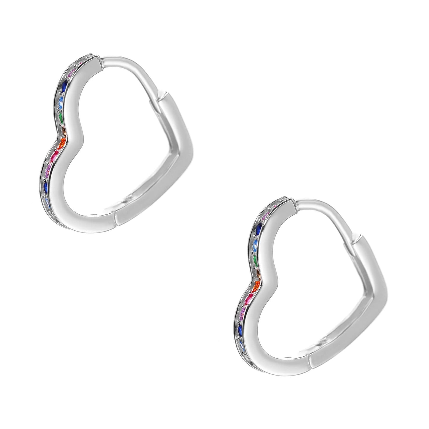 Aros de Plata 925 Diseño Corazón con Serie Circones de Colores