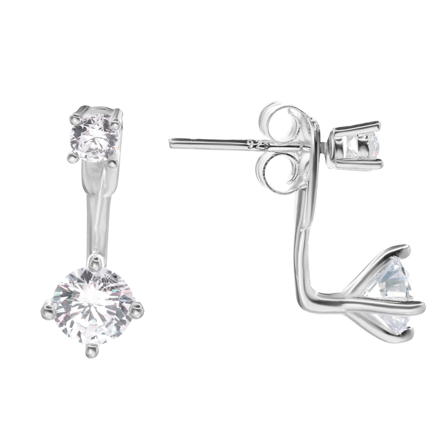 Aros de Plata 925 Diseño Delicado Doble Pieza con Circones