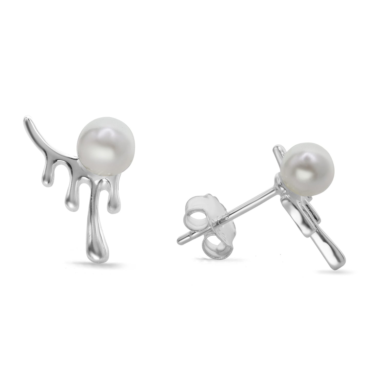 Aros de Plata 925 Diseño Derretido con Perla de Imitación