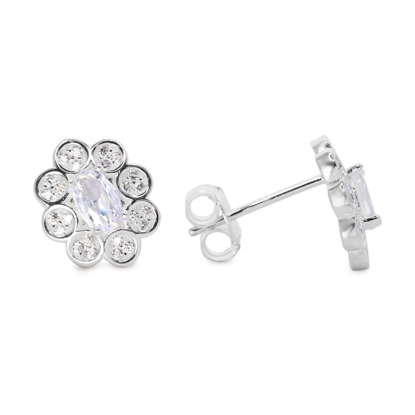 Aros de Plata 925 Diseño Flor con Circones