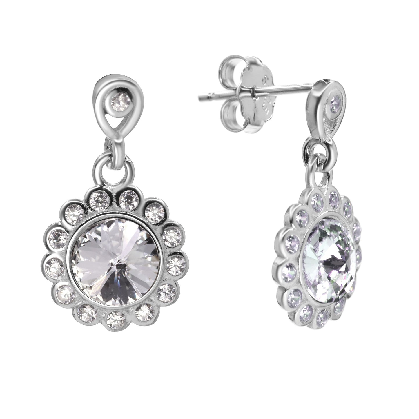 Aros de Plata 925 Diseño Flor con Cristal Swarovski Elements