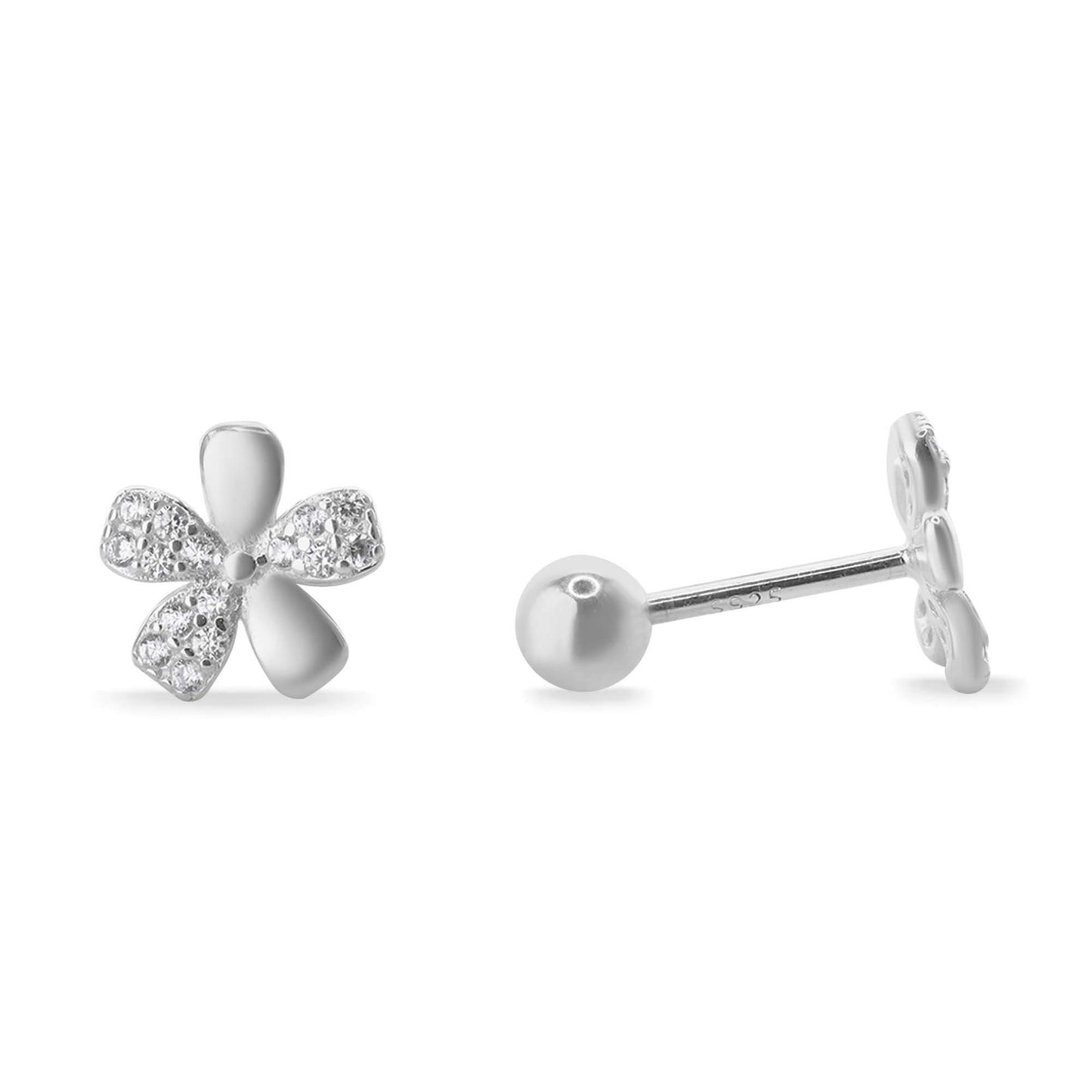 Aros de Plata 925 Diseño Flor Lisa y Circones con Tope