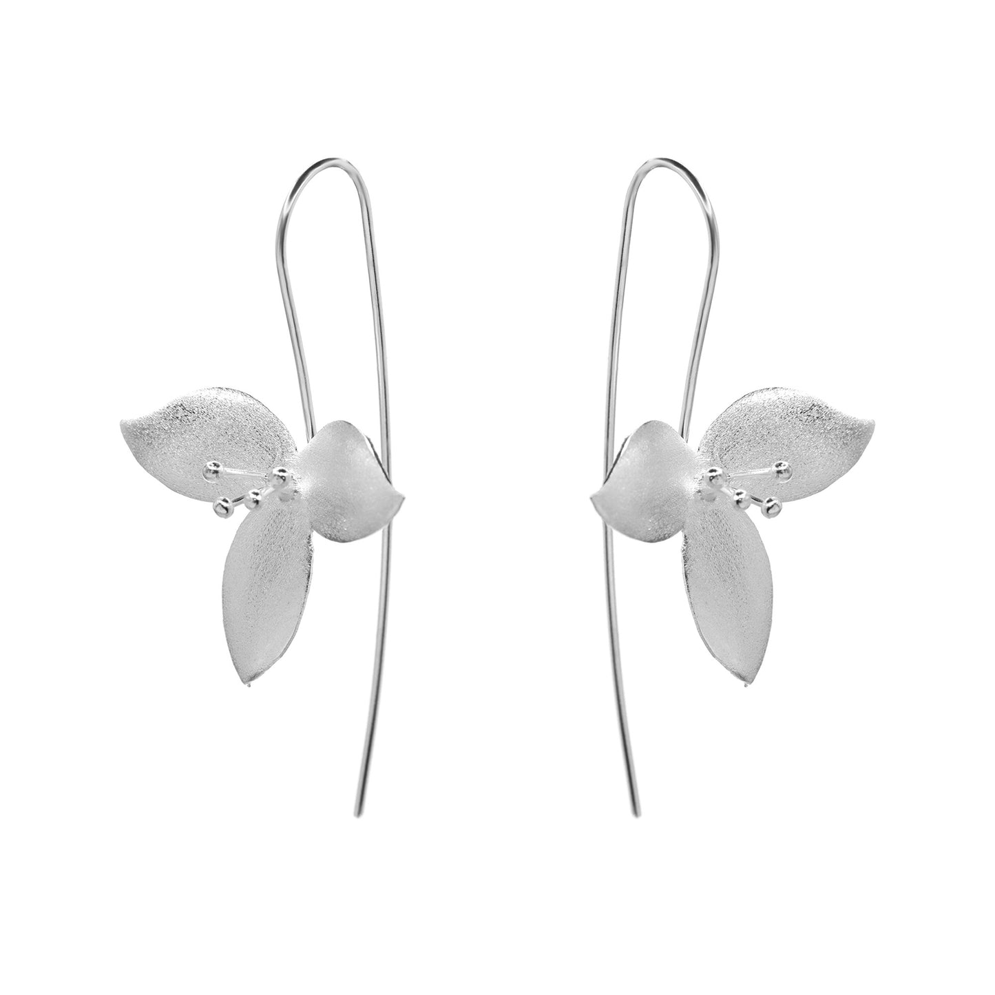 Aros de Plata 925 Diseño Flor Satinada con Pistilo
