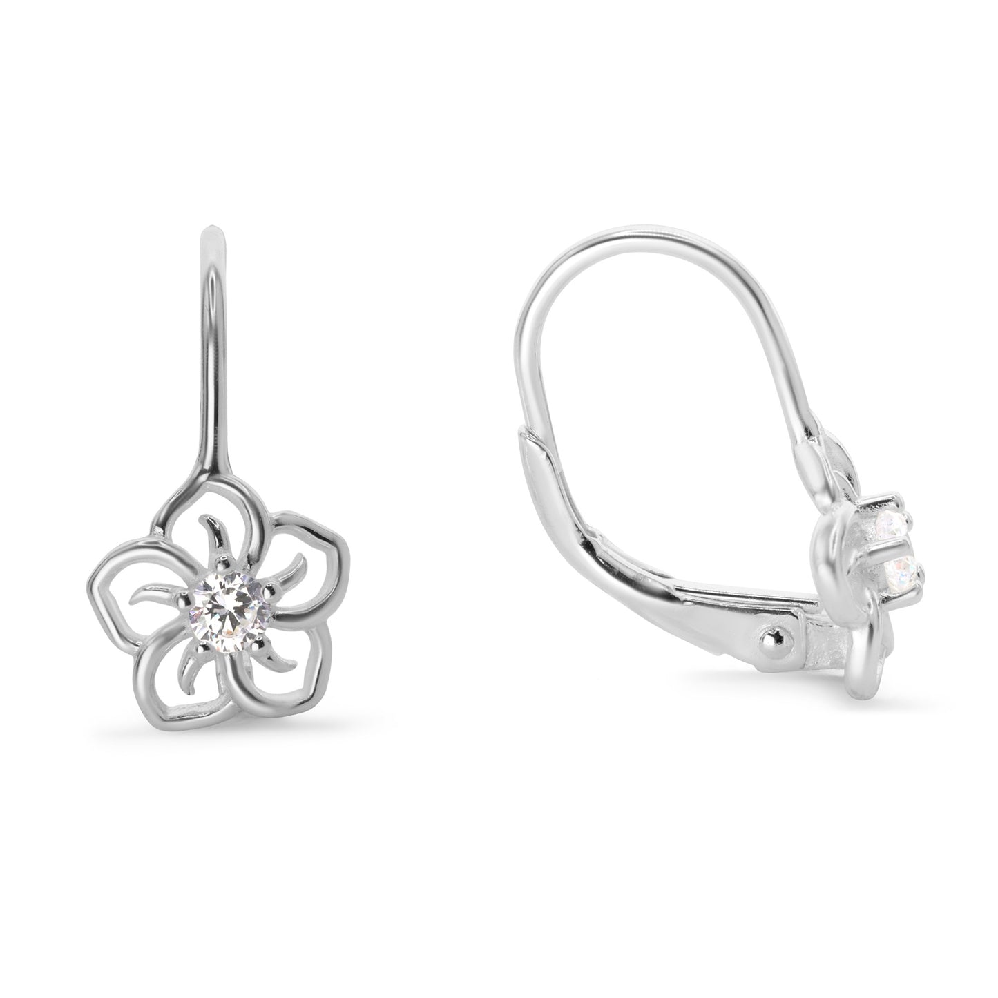Aros de Plata 925 Diseño Flores con Aplicación de Circón Y Broche Clip