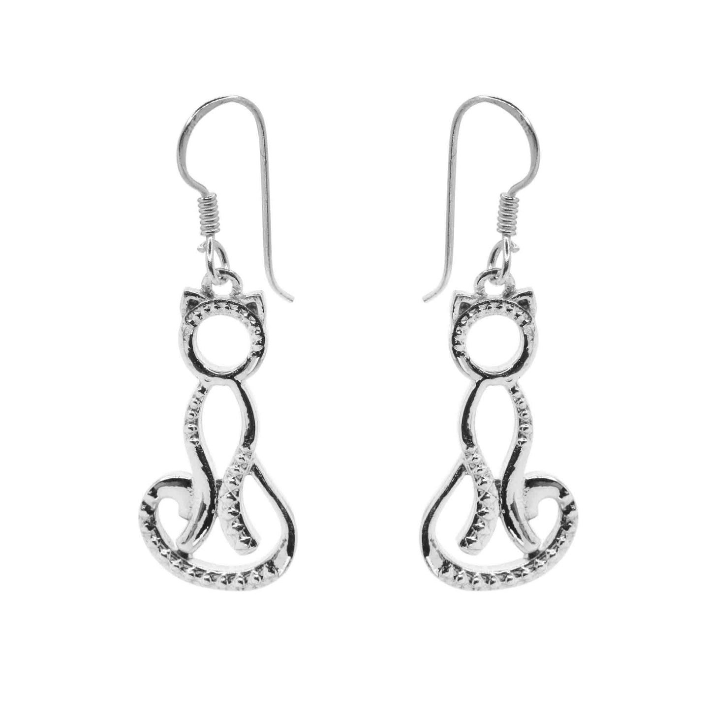 Aros de Plata 925 Diseño Gato Calado con Relieves