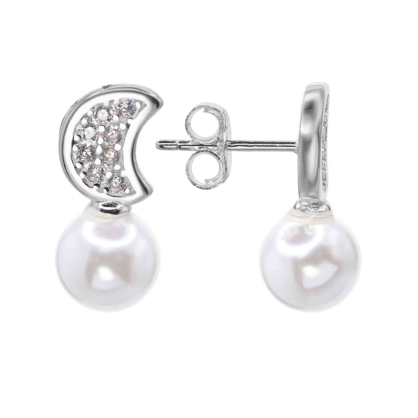 Aros de Plata 925 Diseño Luna de Circones con Perlas