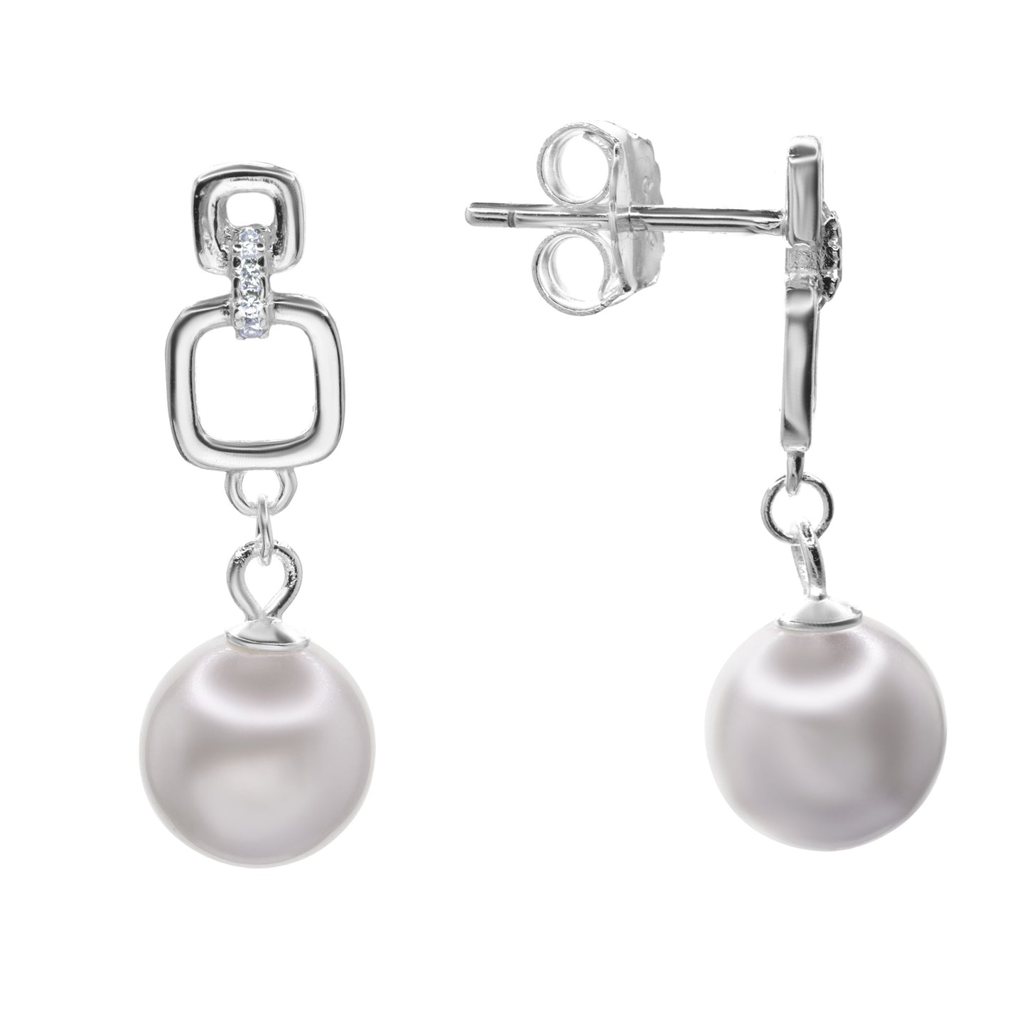 Aros de Plata 925 Diseño Marcos con Aplicación de Circones y Perlas de Imitación