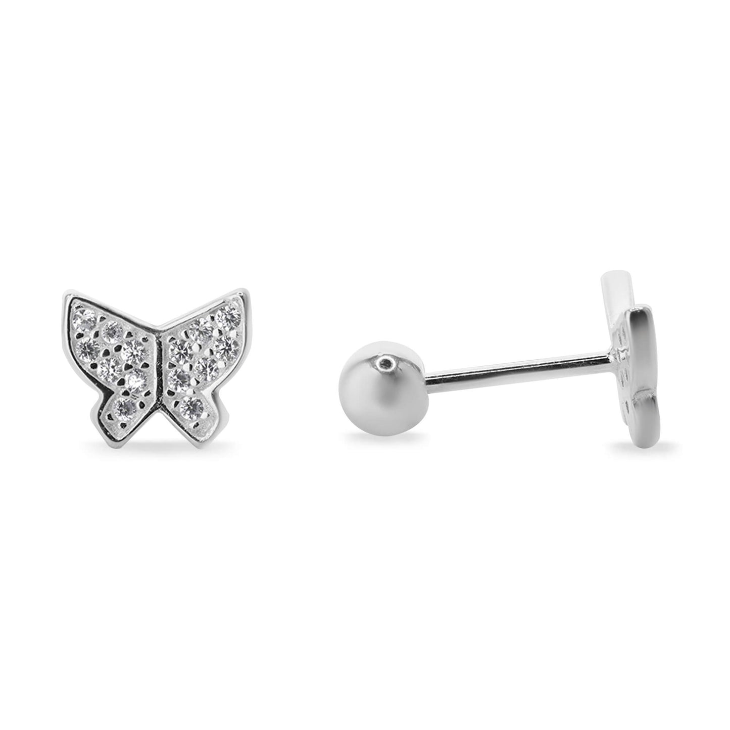 Aros de Plata 925 Diseño Mariposa de Circones con Tope