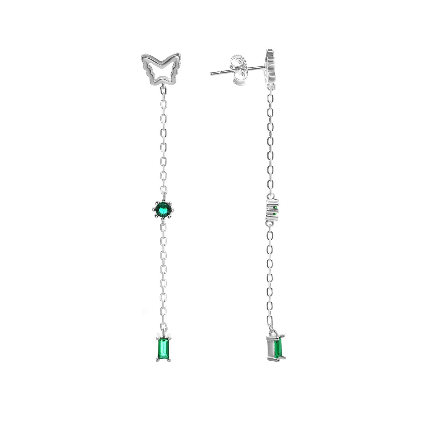 Aros de Plata 925 Diseño Mariposa Lisa con Figuras de Circón Verde