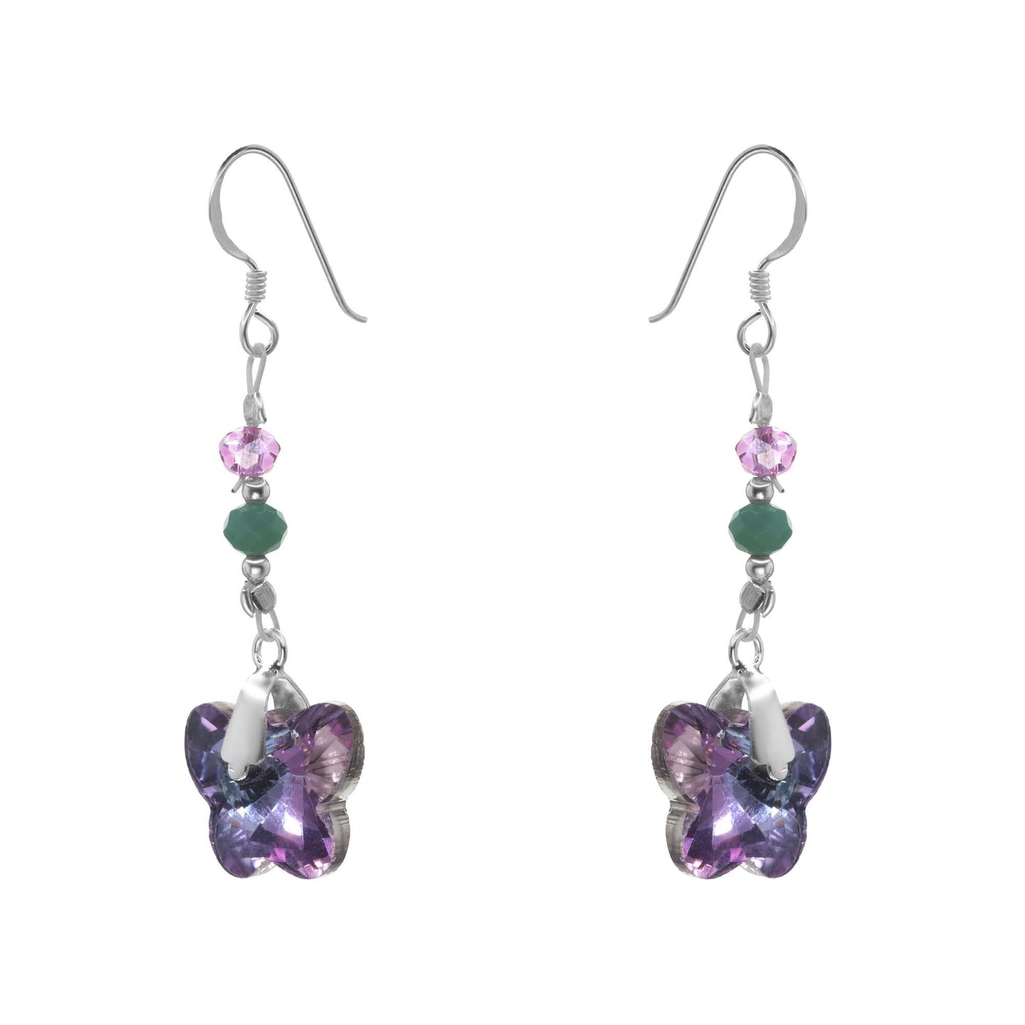 Aros de Plata 925 Diseño Mariposa Tornasol con Cristales de Colores