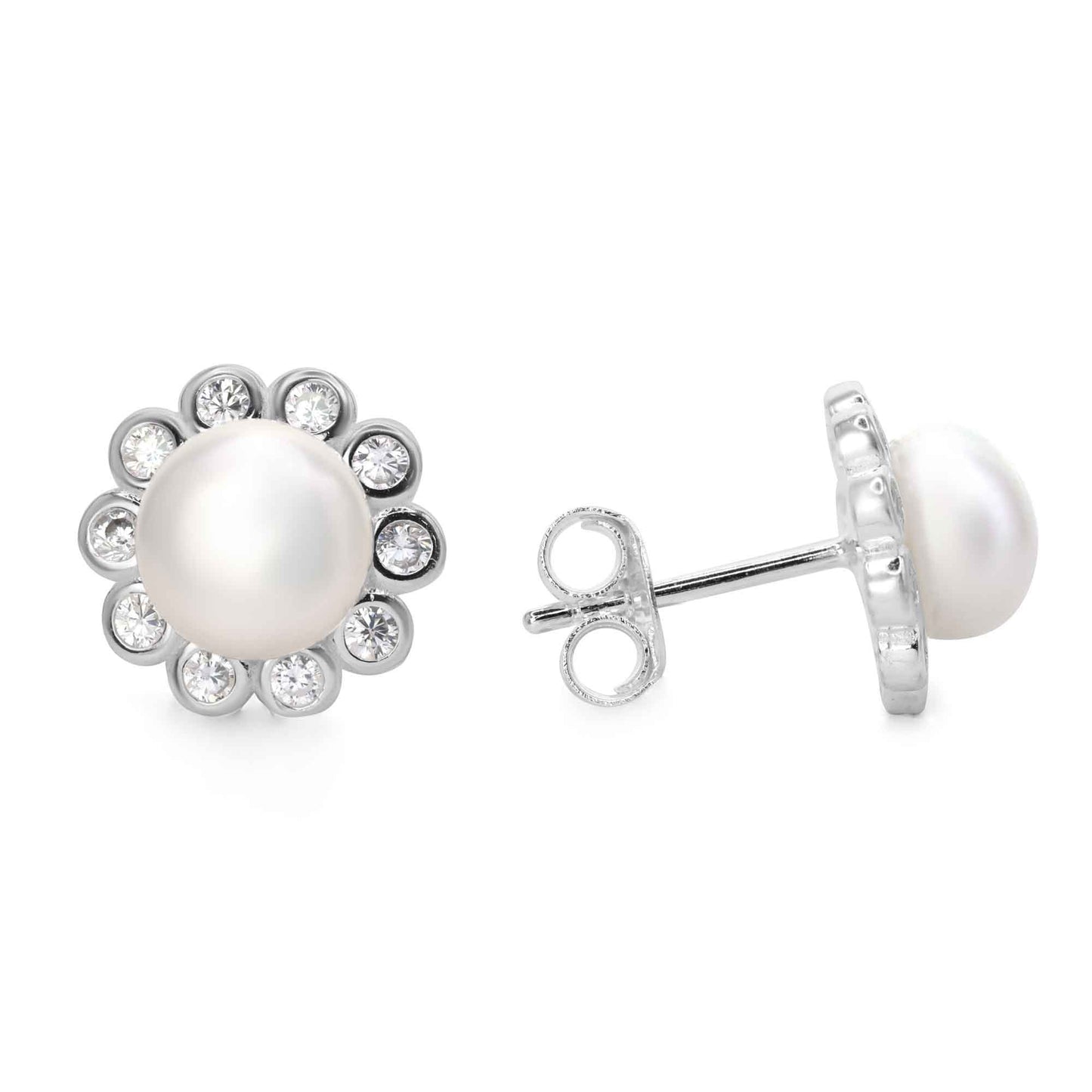Aros de Plata 925 Diseño Pétalos de Circones y Perla