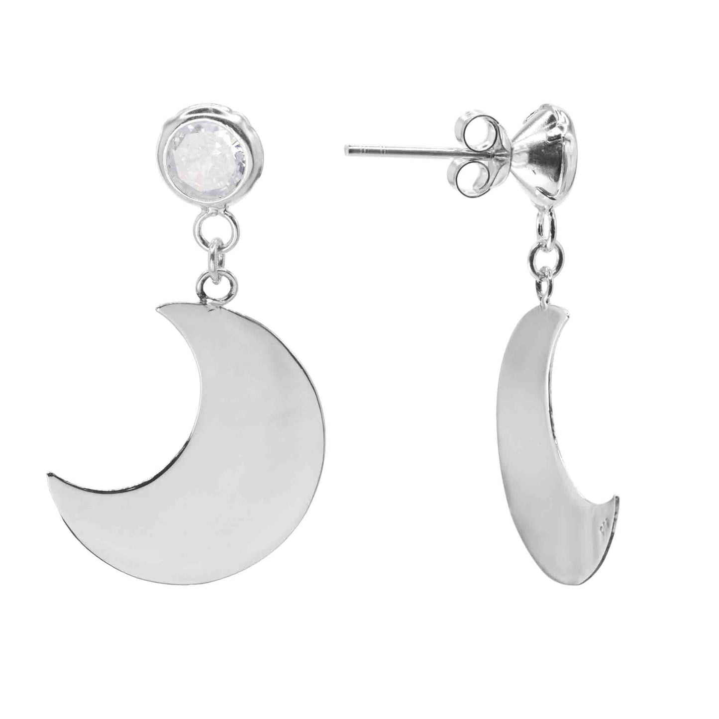Aros de Plata 925 Diseño Placas de Luna Lisa con Circón