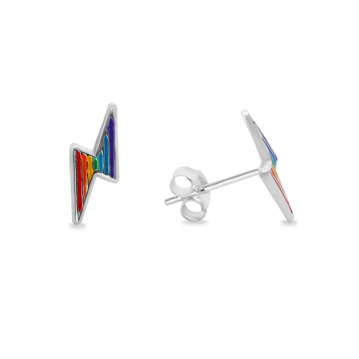 Aros de Plata 925 Diseño Rayo con Esmaltado de Colores
