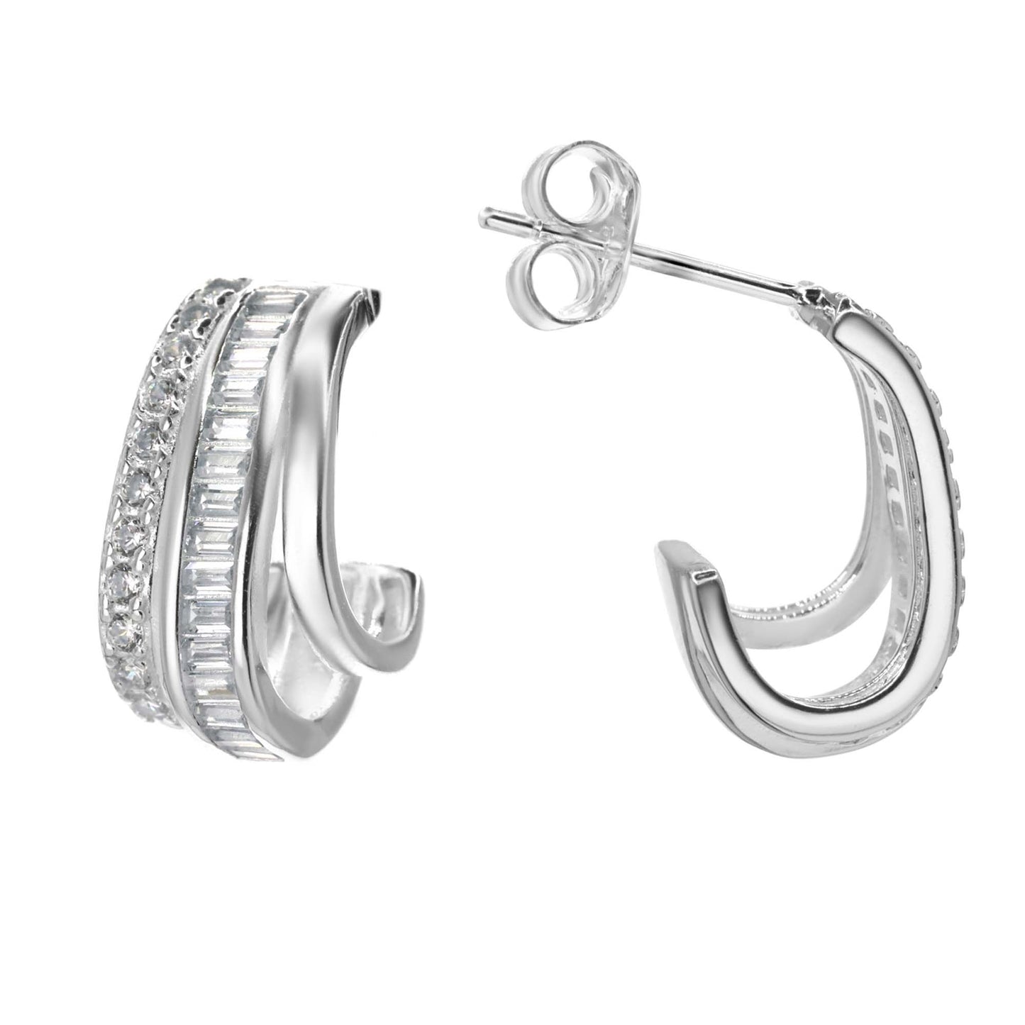 Aros de Plata 925 Diseño Semi Ovalado Bandas con Circones