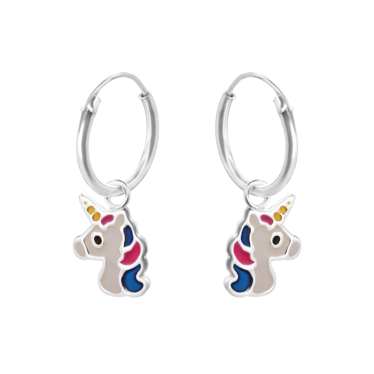 Aros de Plata 925 Diseño Unicornio Esmaltado de Colores