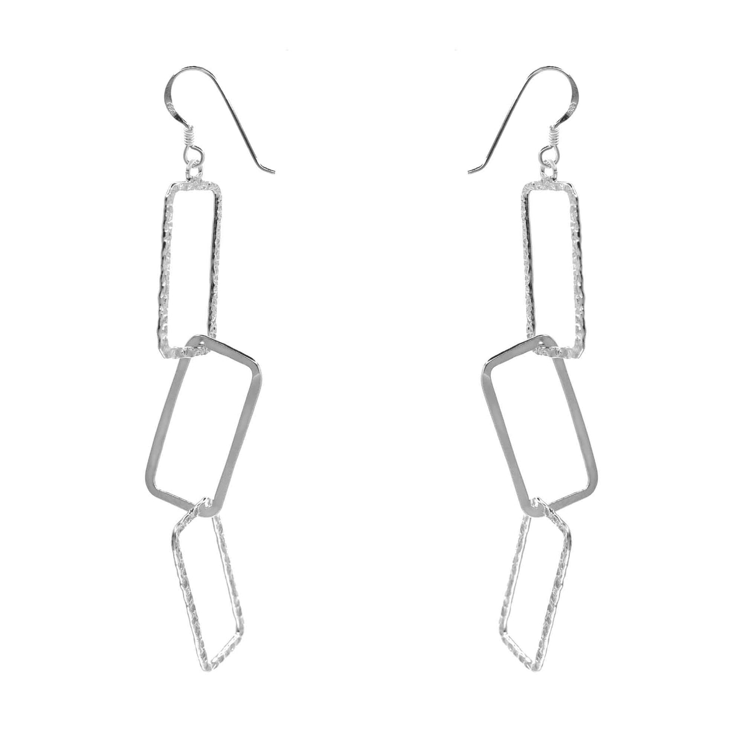 Aros de Plata 925 Diseño Unión de Marcos Estilo Martillado y Lisos