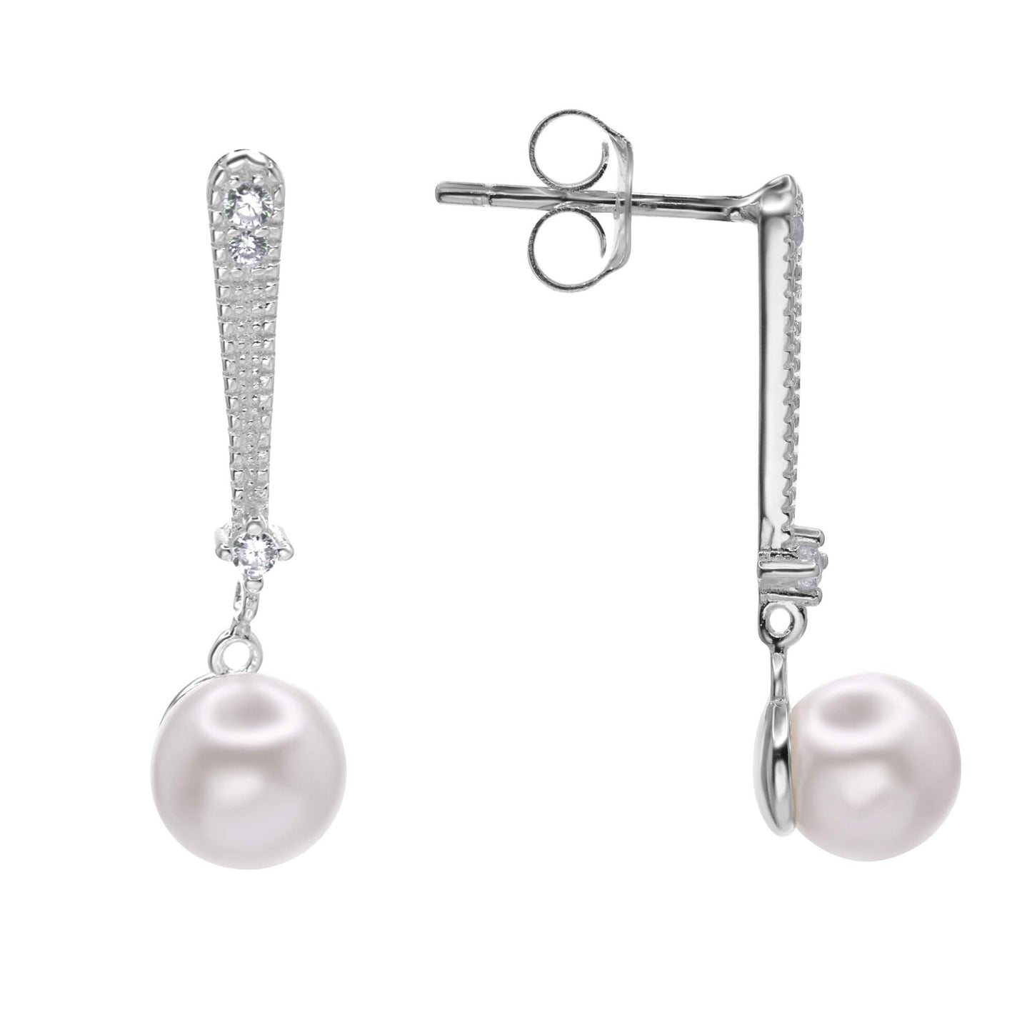 Aros de Plata - Varita con Delicados Circones y Perla Imitación