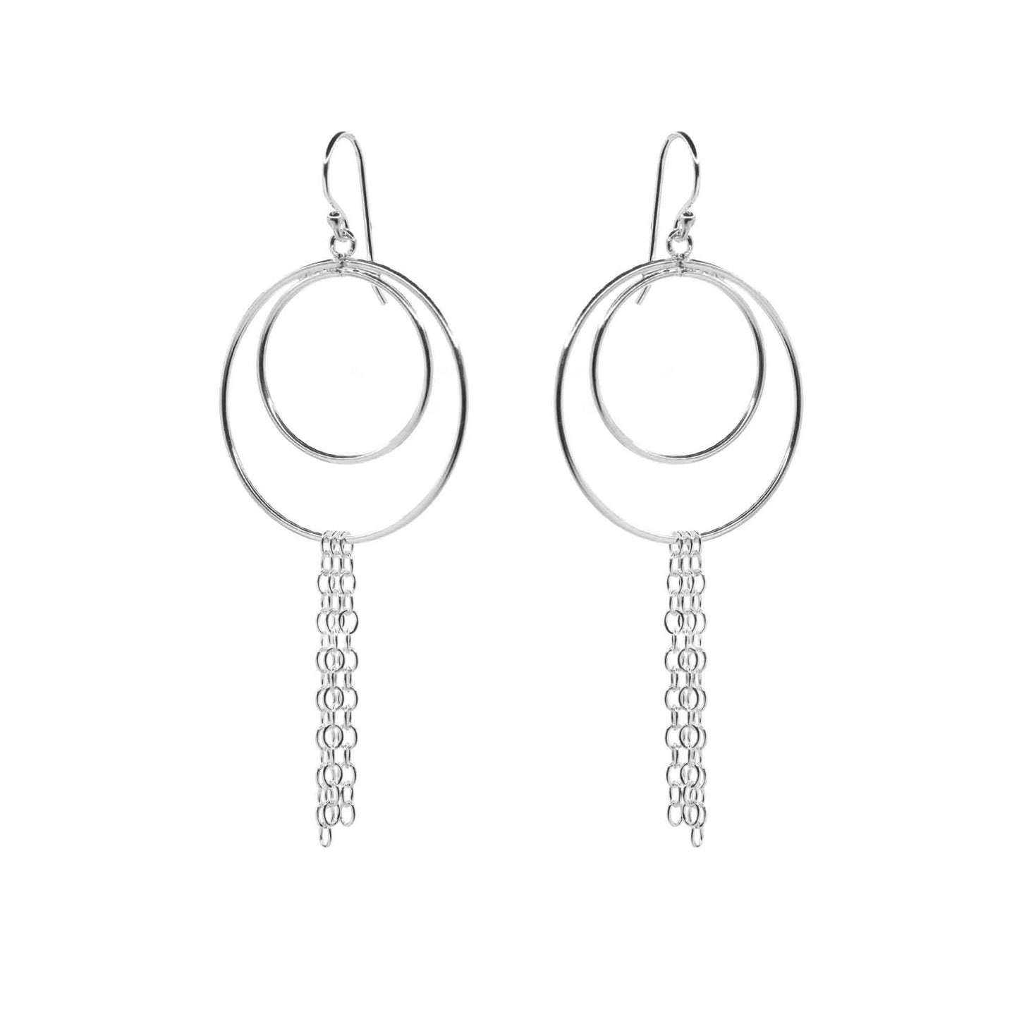 Aros de Plata 925 Doble Argolla con Cadenas