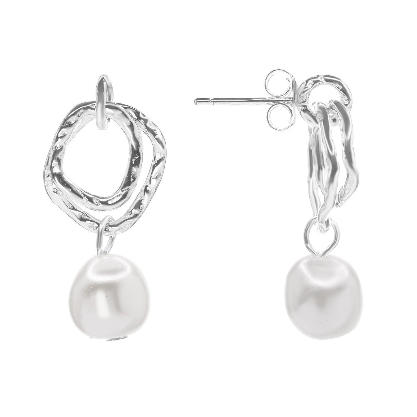 Aros de Plata 925 Doble Argolla con Perla Original