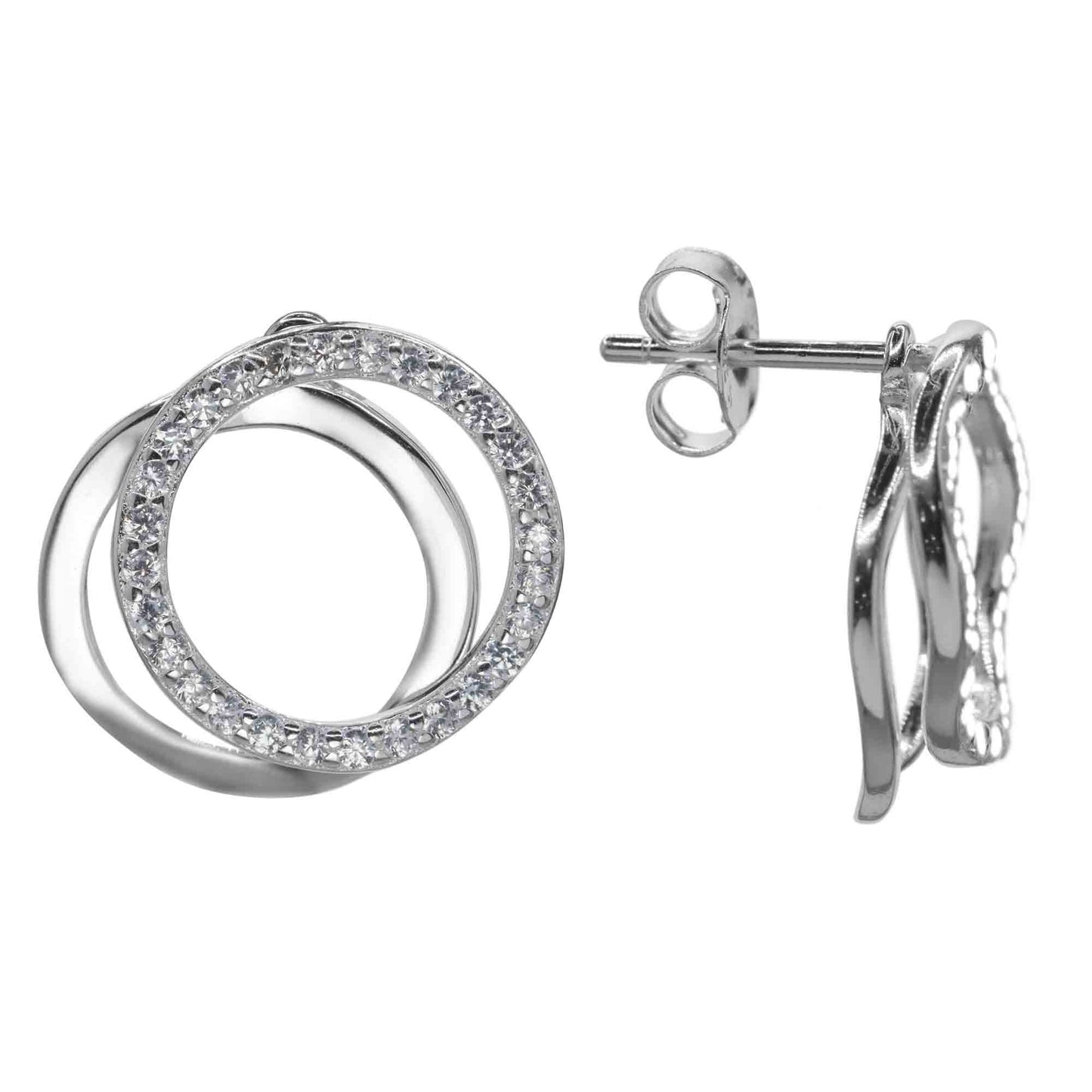 Aros de Plata 925 Doble Argolla Lisa y Circones