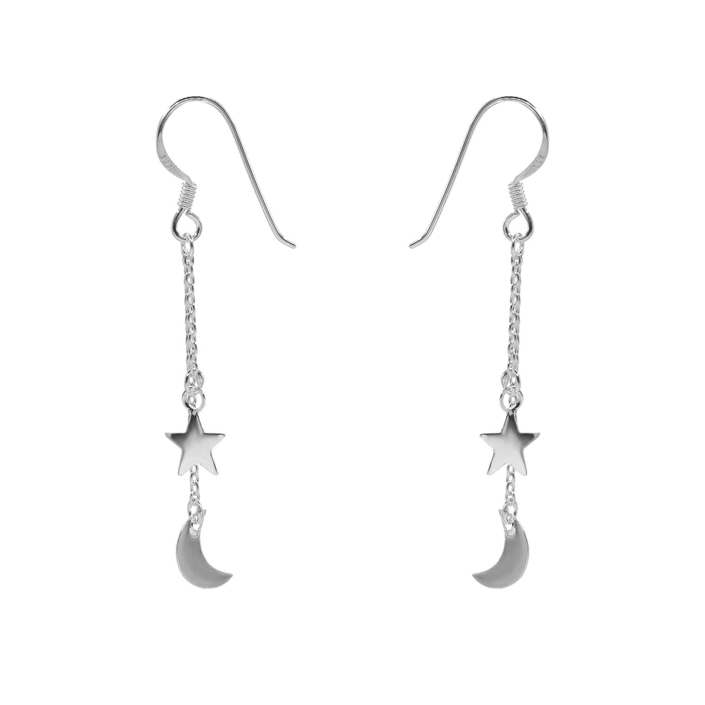 Aros de Plata 925 Doble Cadena con Luna y Estrella
