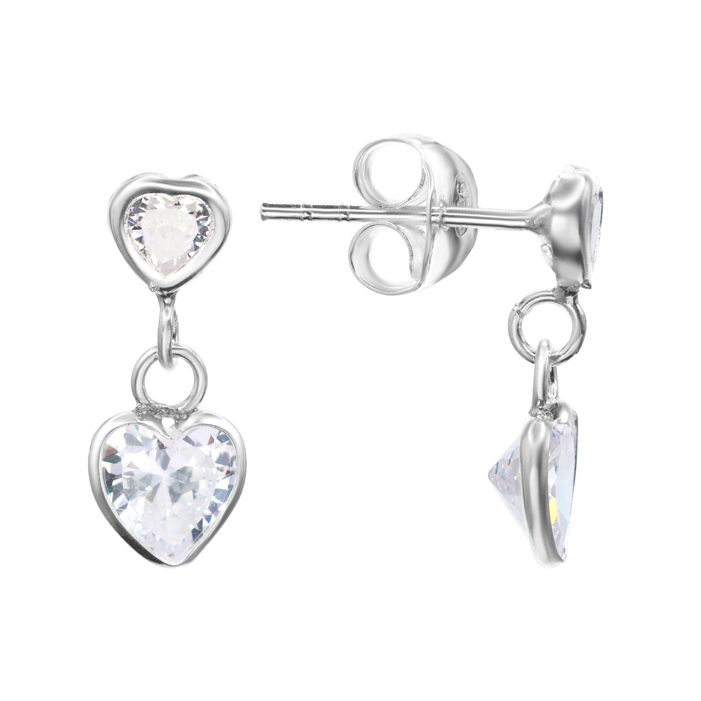 Aros de Plata 925 Doble Corazon con Circones