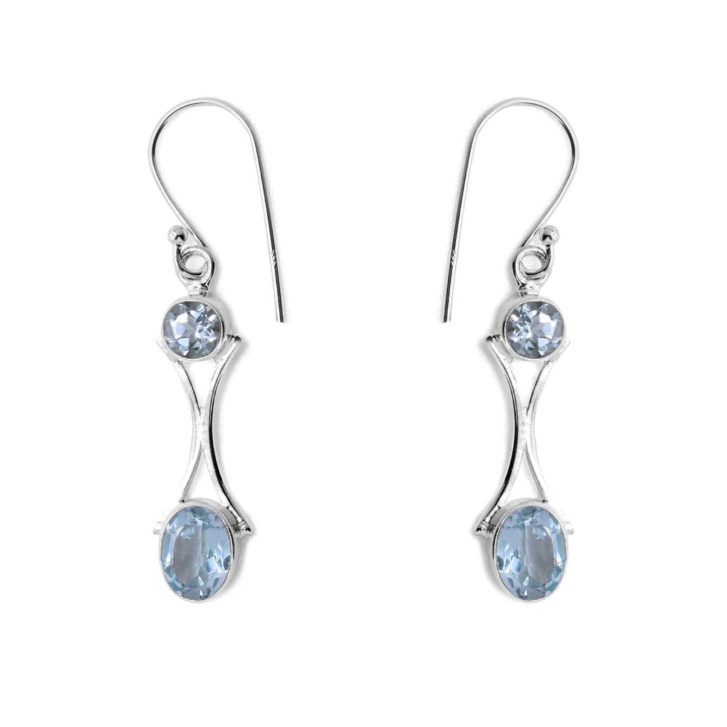 Aros de Plata 925 Doble Piedra Agua marina