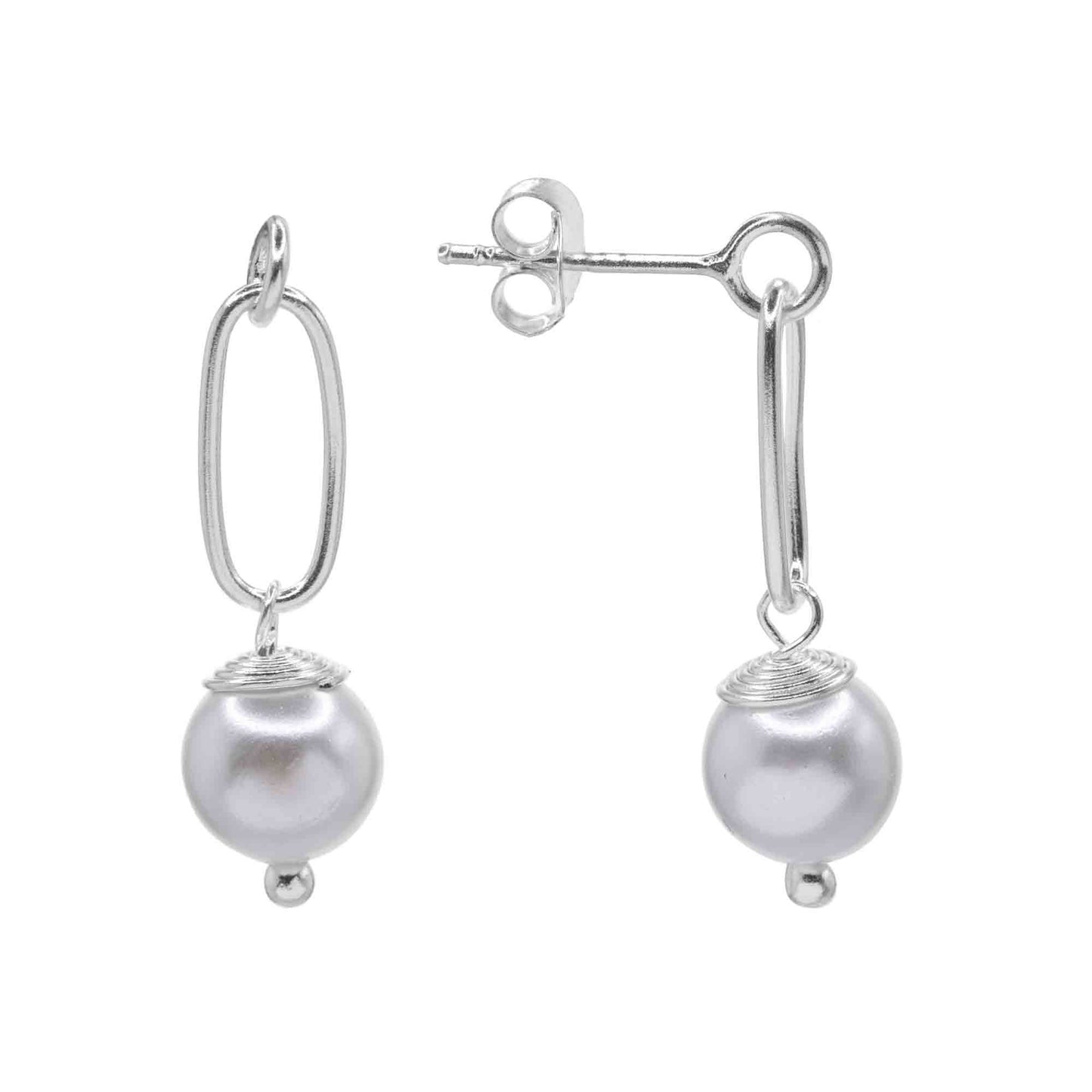Aros de Plata 925 Eslabones Ovalados con Perlas de Imitación