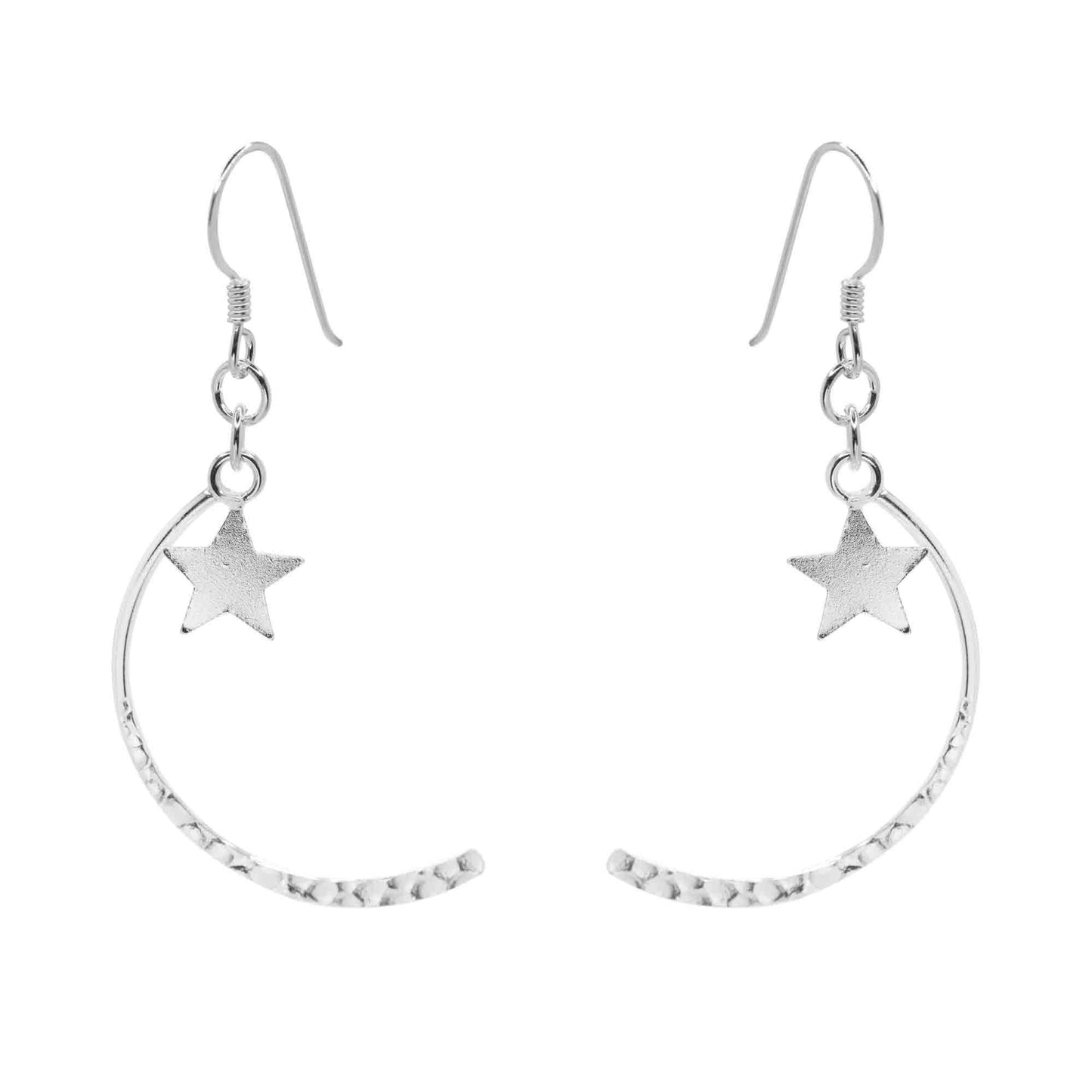 Aros de Plata 925 Estilo Arco Martillado con Estrella