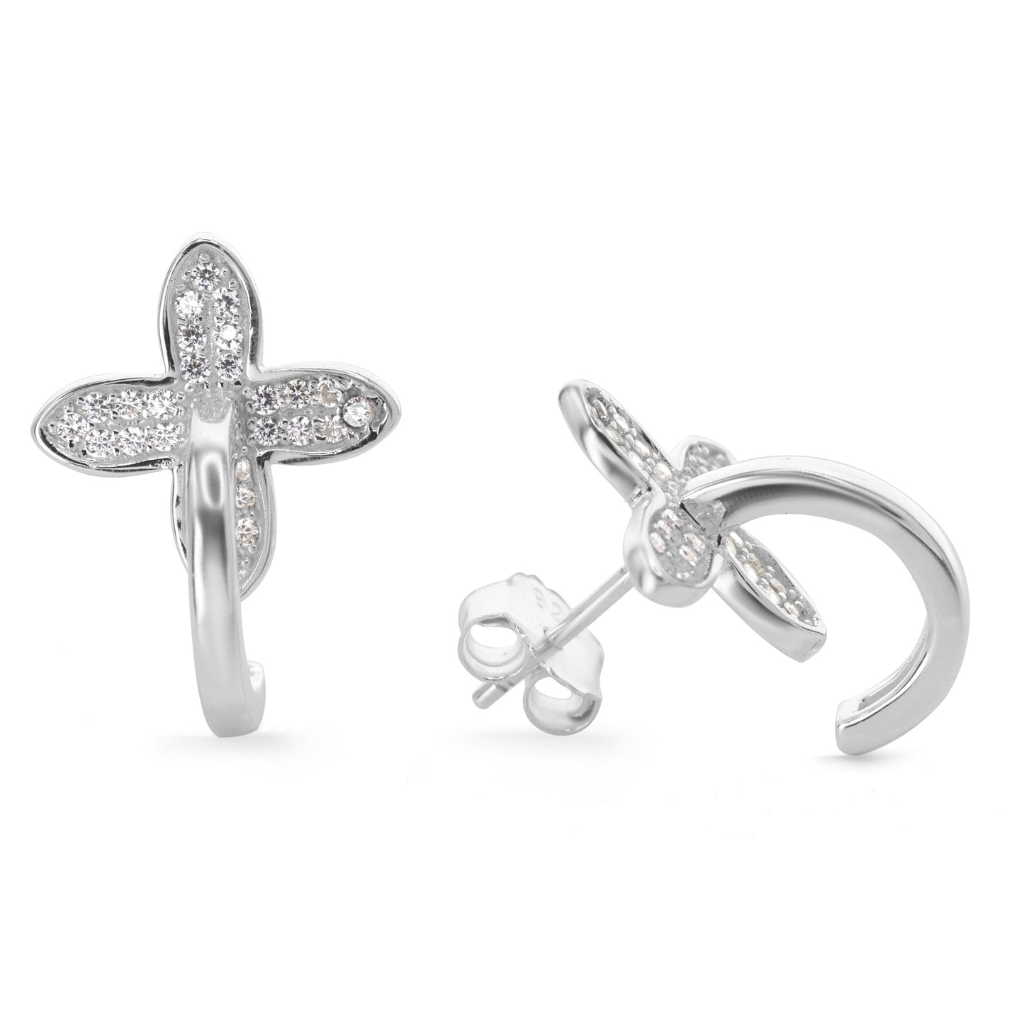 Aros de Plata 925 Estilo Argollas con Flor de Circones