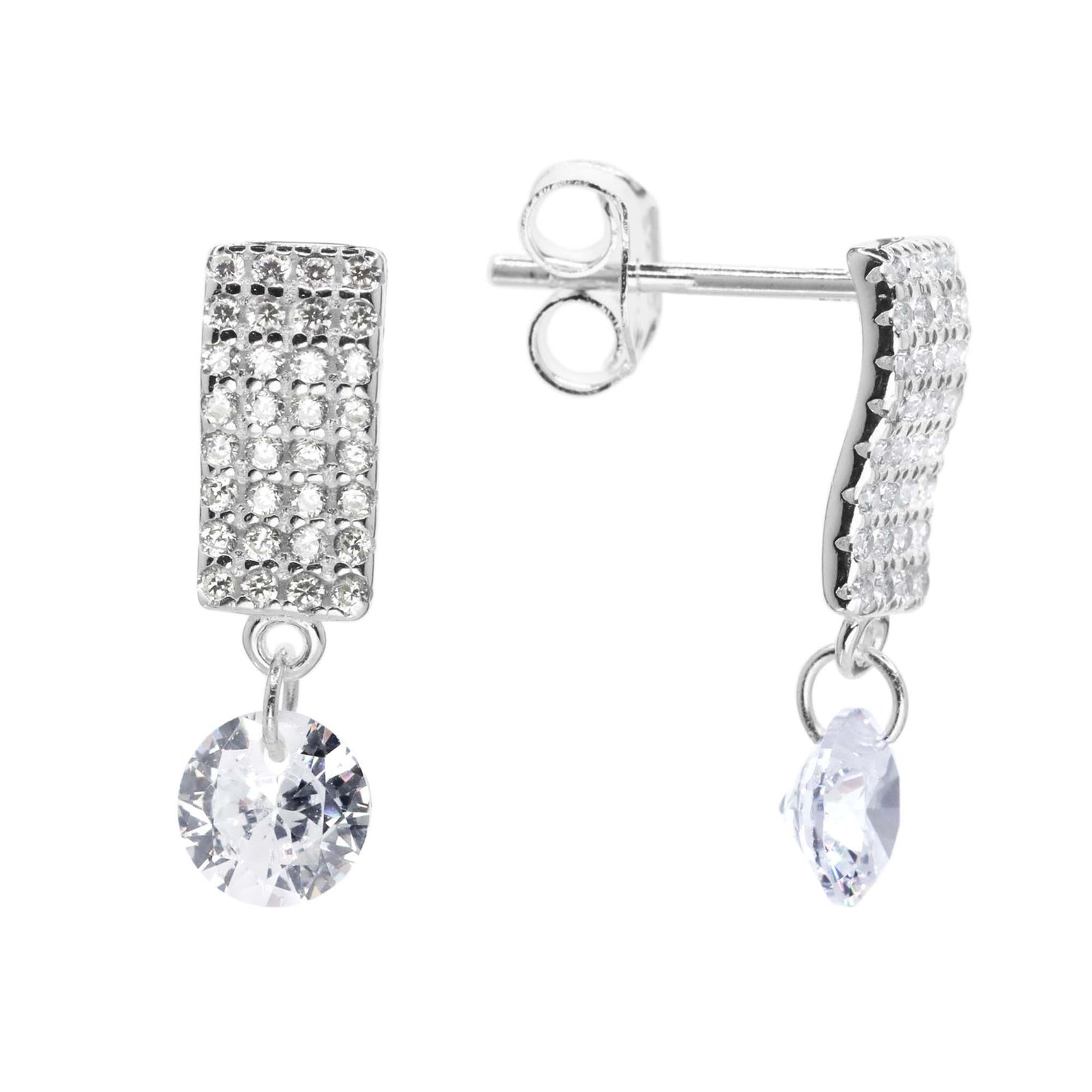 Aros de Plata 925 Estilo Banda con Circón y Circón Colgante