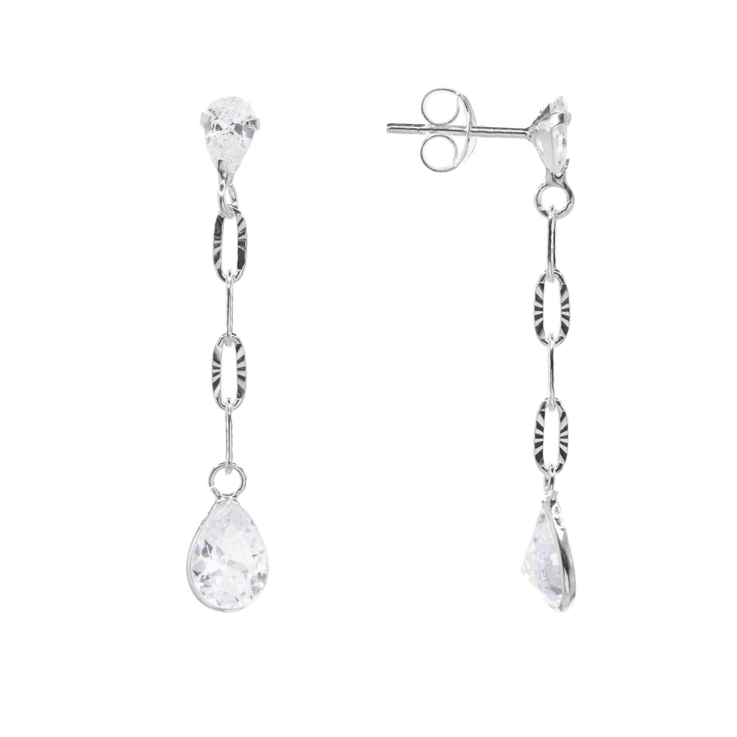 Aros de Plata 925 Estilo Cadena con Gota de Circón