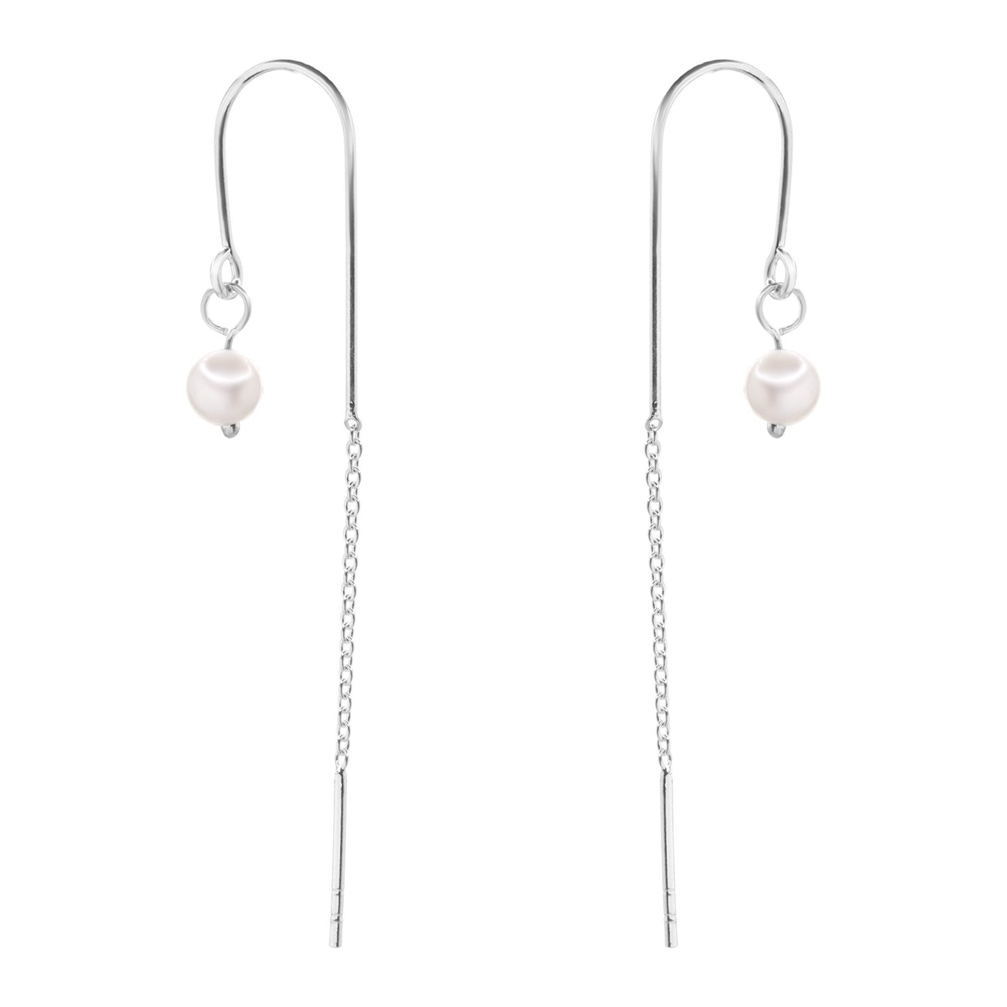 Aros de Plata 925 Estilo Cadena con Pequeña Perla