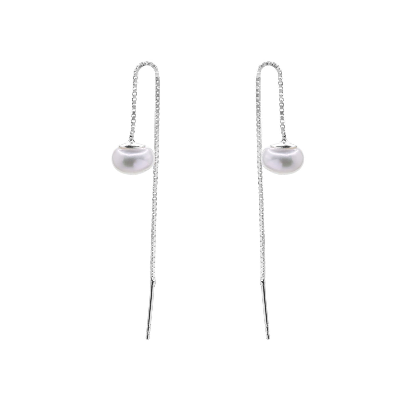 Aros de Plata 925 Estilo Cadena con Punta de Perlas