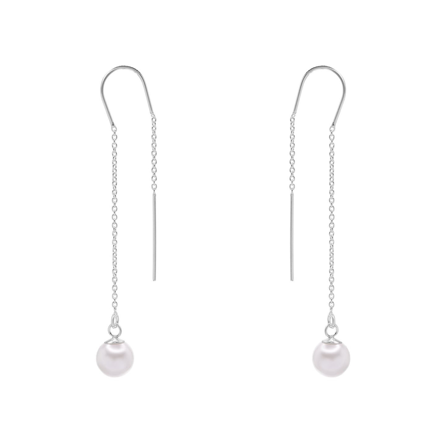 Aros de Plata 925 Estilo Cadena con Punta Perla de Imitación