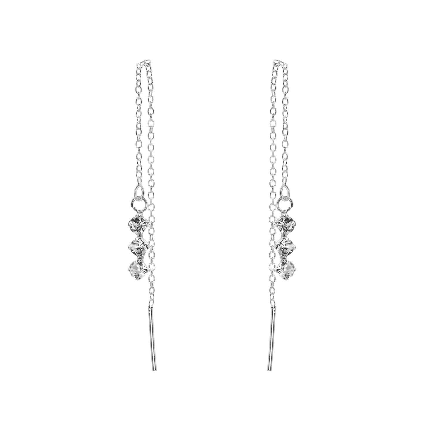 Aros de Plata 925 Estilo Cadena con Trío de Circones