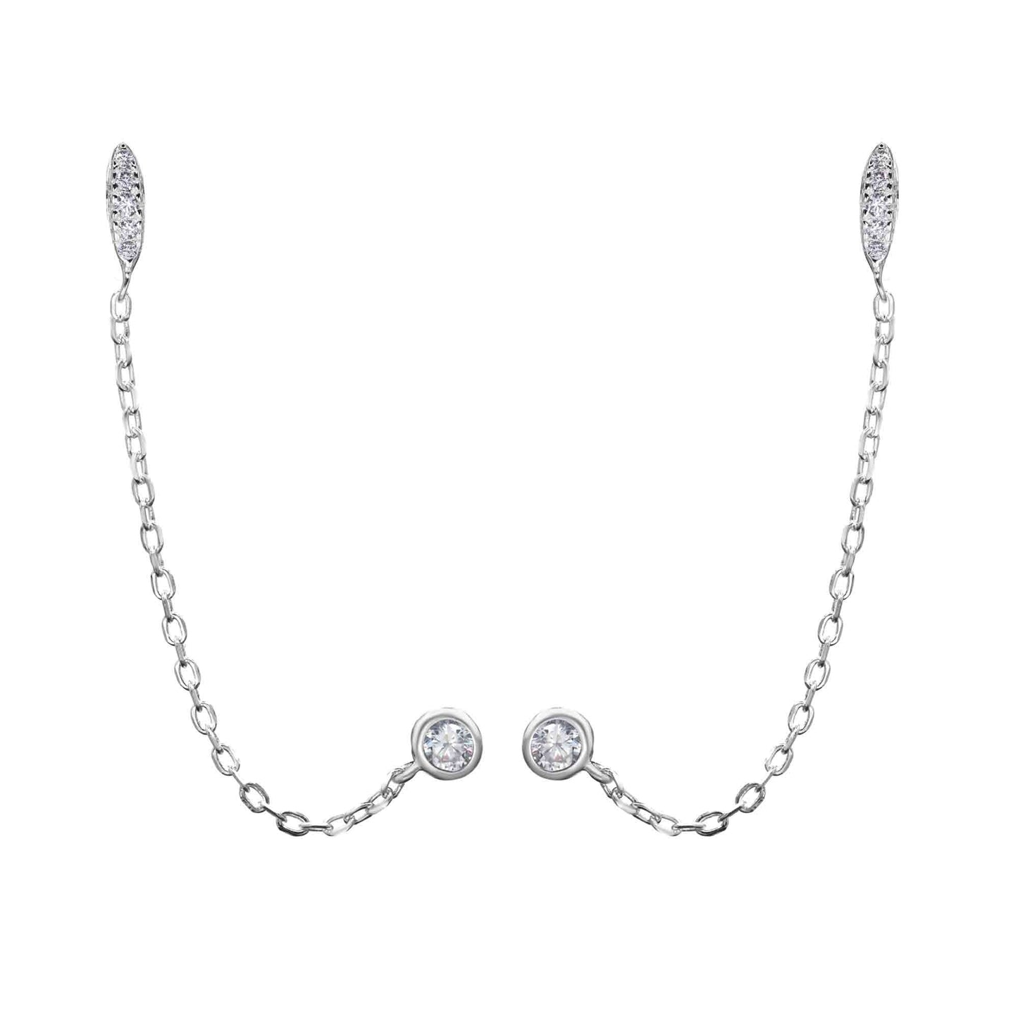 Aros de Plata 925 Estilo Cadena Punto y Gota de Circón