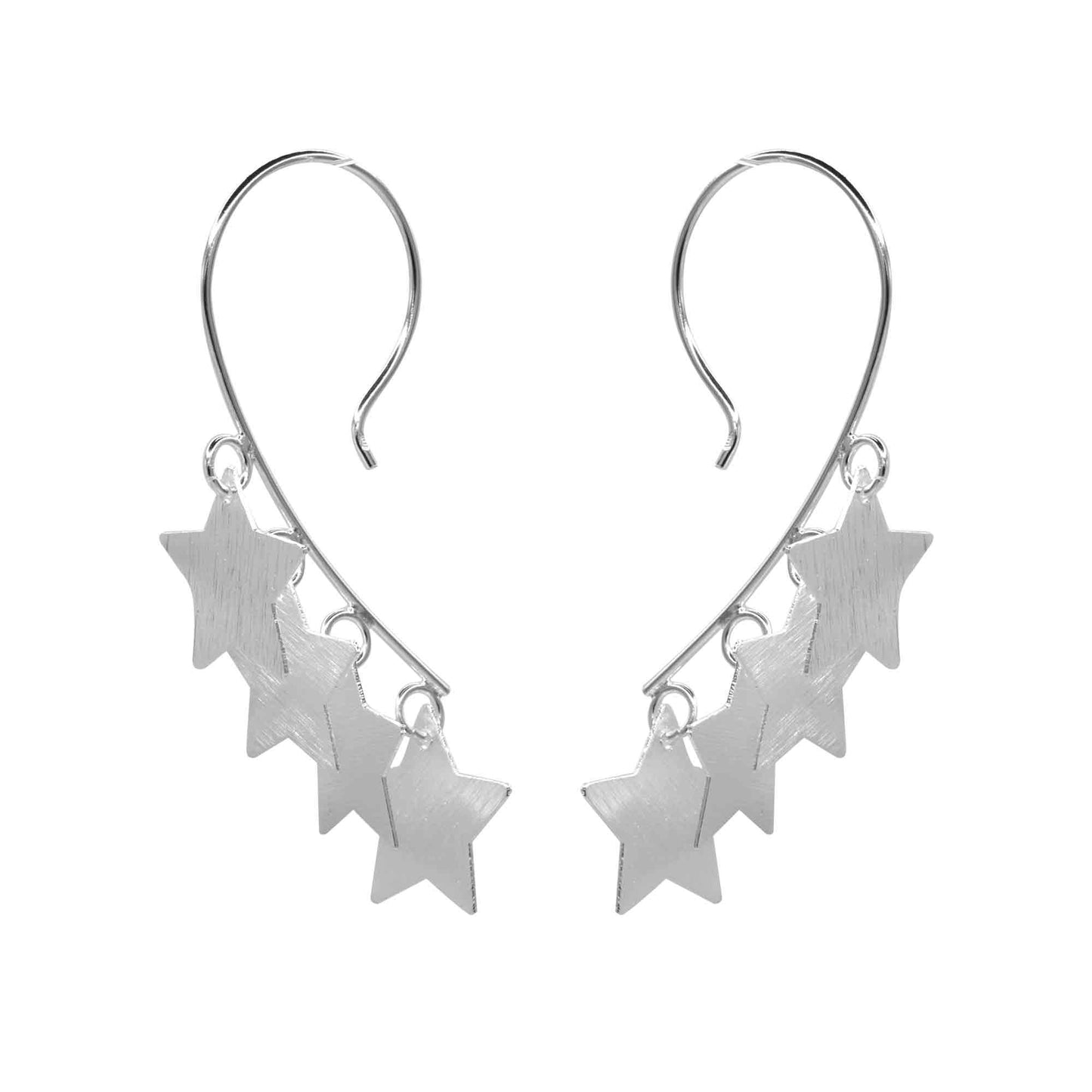 Aros de Plata 925 Estilo Cascada con Estrellas Satinadas
