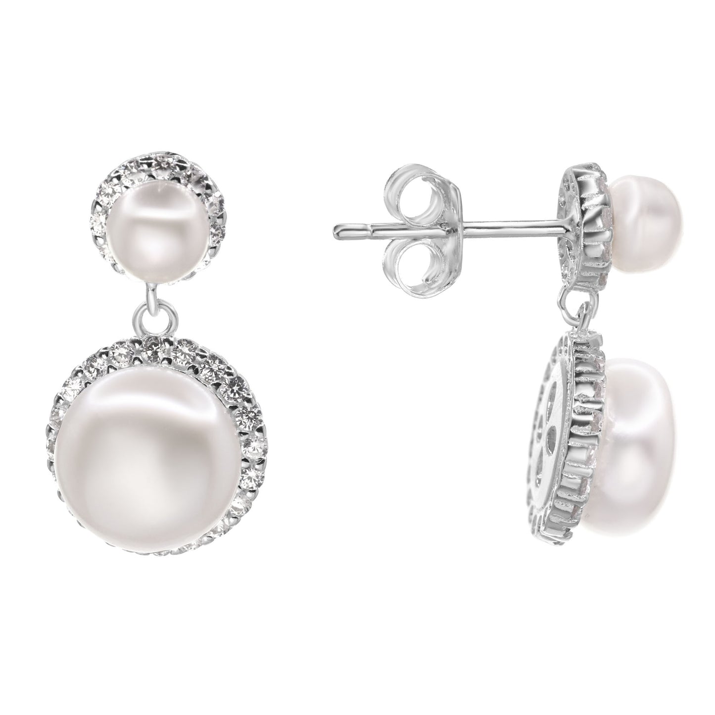 Aros de Plata 925 Estilo Clásico de Perlas y Bordes de Circones
