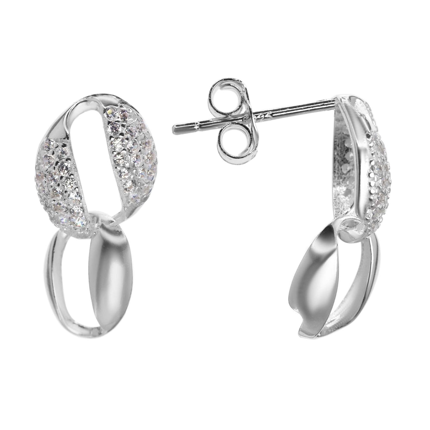 Aros de Plata 925 Estilo Colgante con Textura Lisa y Circones
