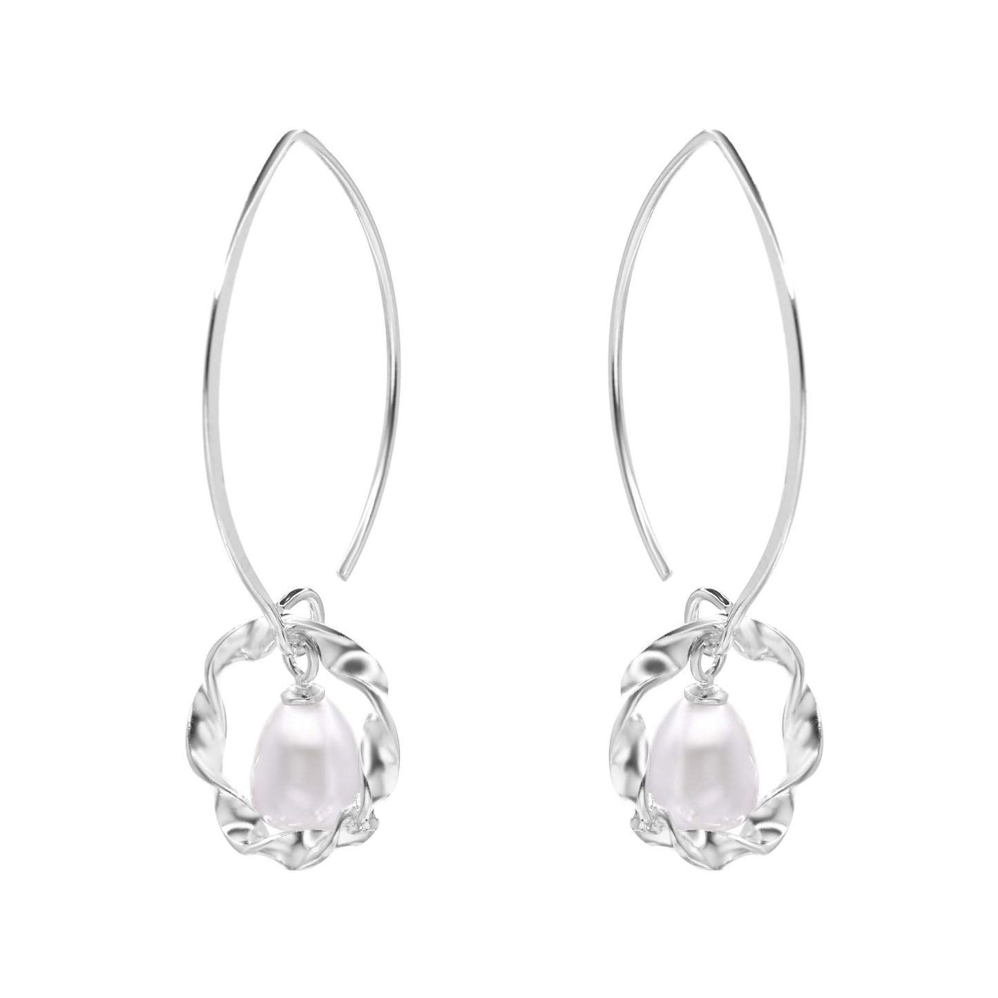 Aros de Plata 925 Estilo Gancho con Argolla Anudada y Perla Original