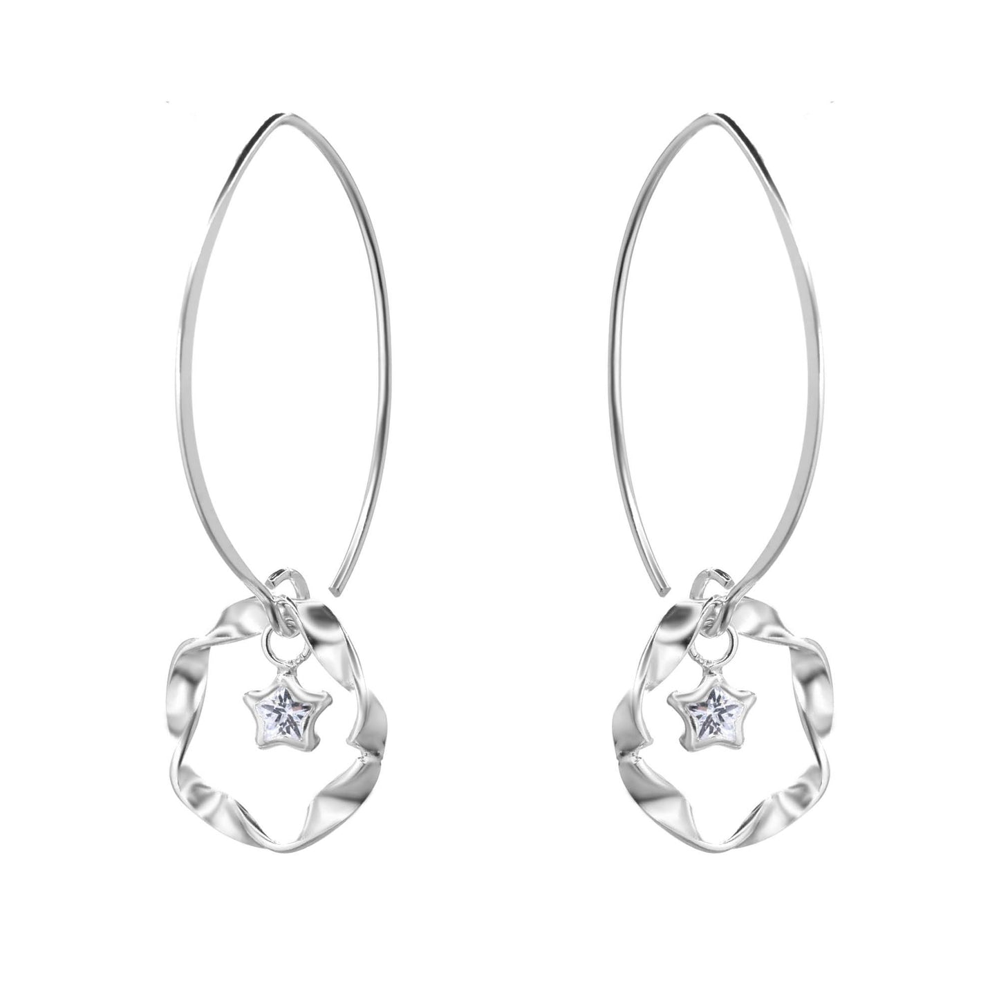Aros de Plata 925 Estilo Gancho con Argolla Semi Anudada con Estrella de Circón