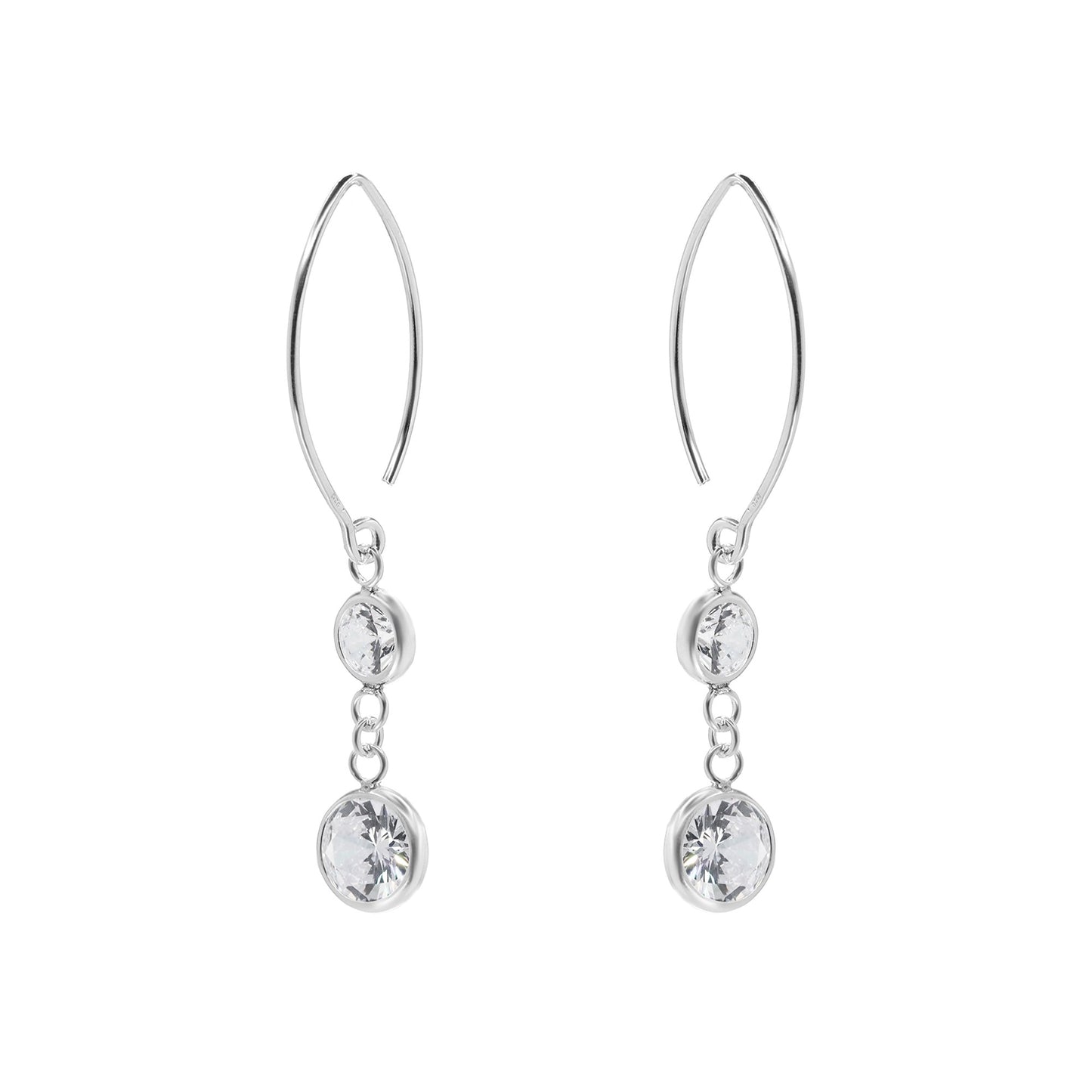 Aros de Plata 925 Estilo Gancho con Doble Circón