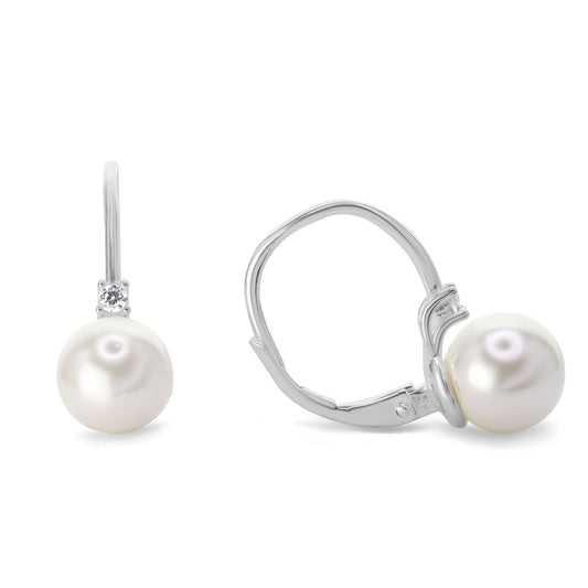 Aros de Plata 925 Estilo Gancho con Perla de Imitación y Pequeño Circón